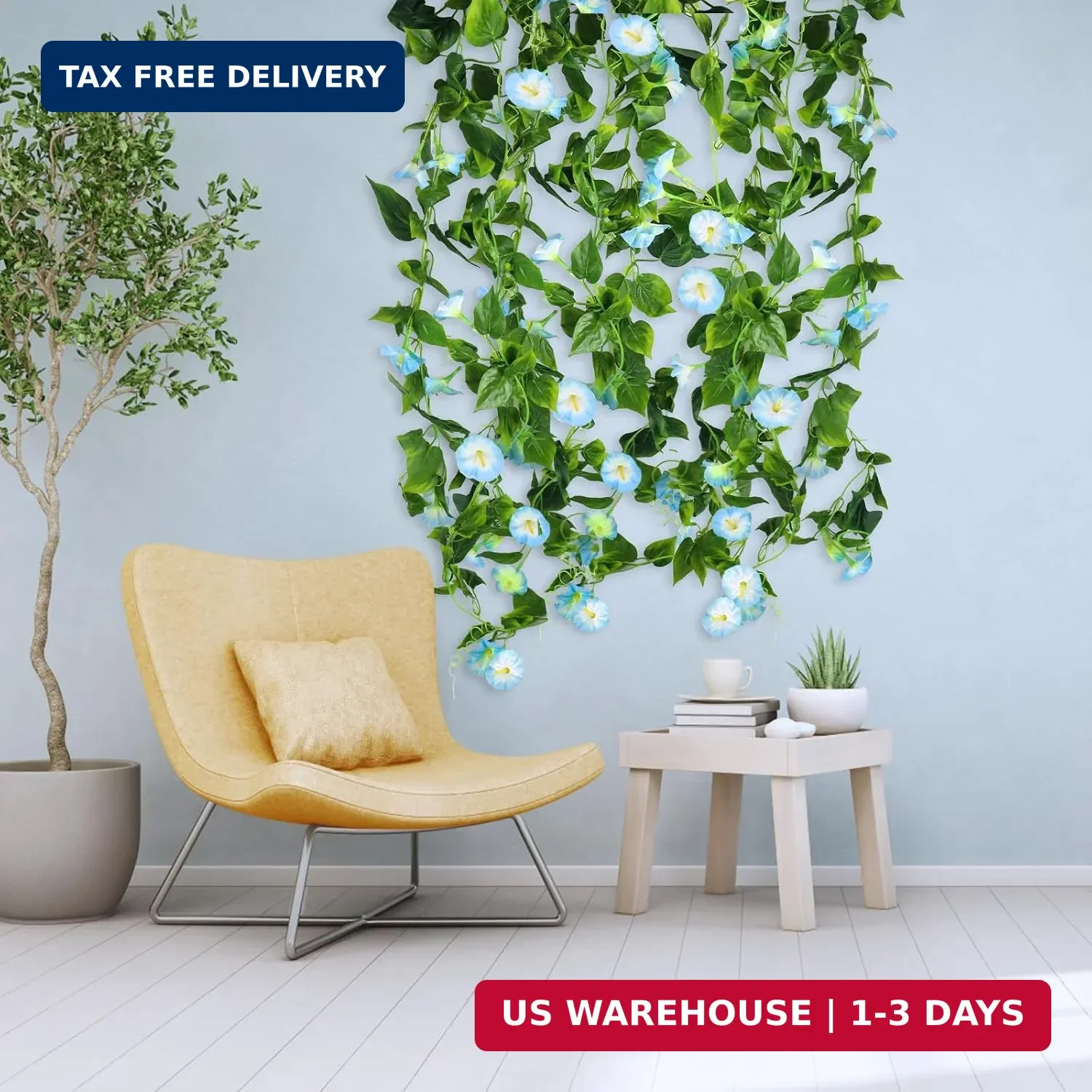 AirSun Artificial Morning Glory Flower Vines, 2pcs 15Feet Hanging Plants Silk Ga
