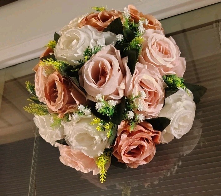 One Set of 2 Pink/White Floral Kitchen/Outside/Cabinet Wreaths 12″ W X 12″ L