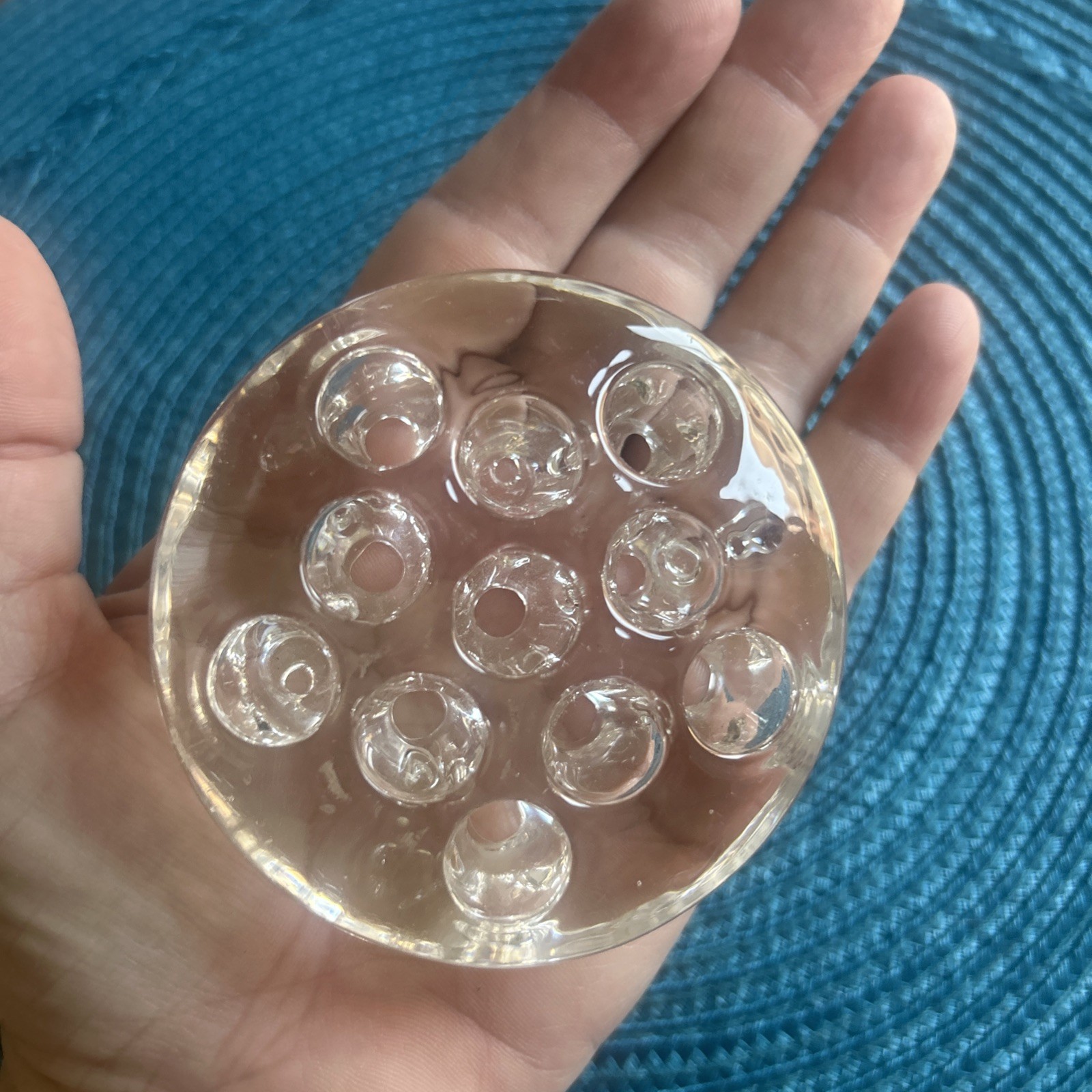 Vintage Flower Frog Clear Glass 11 holes Holder Floral Arrangement Or Marbles