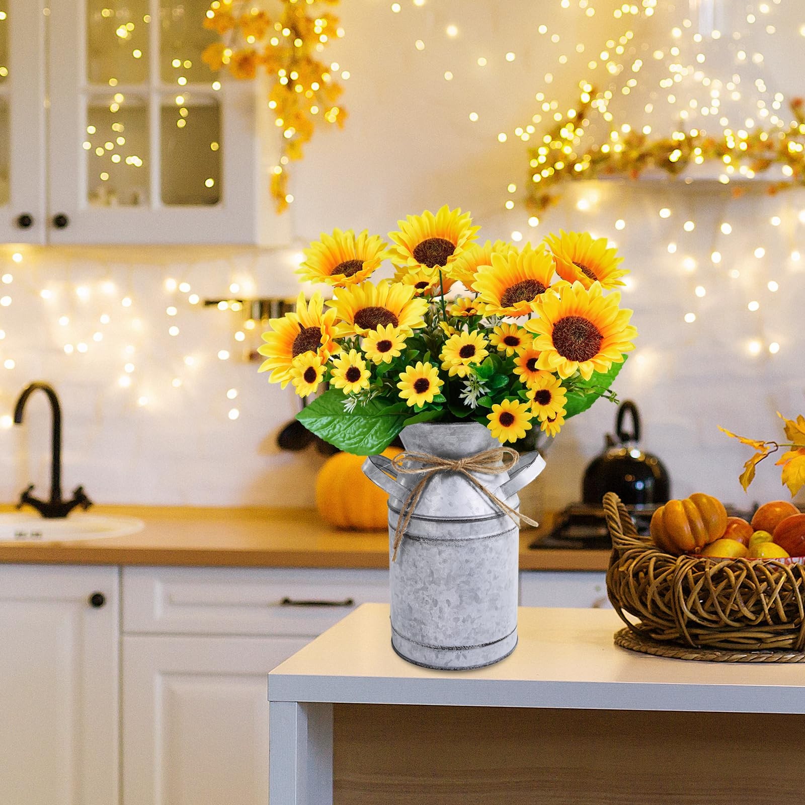 Farmhouse Sunflowers Centerpiece Metal Milk Jug Artificial Sunflower Bunches …