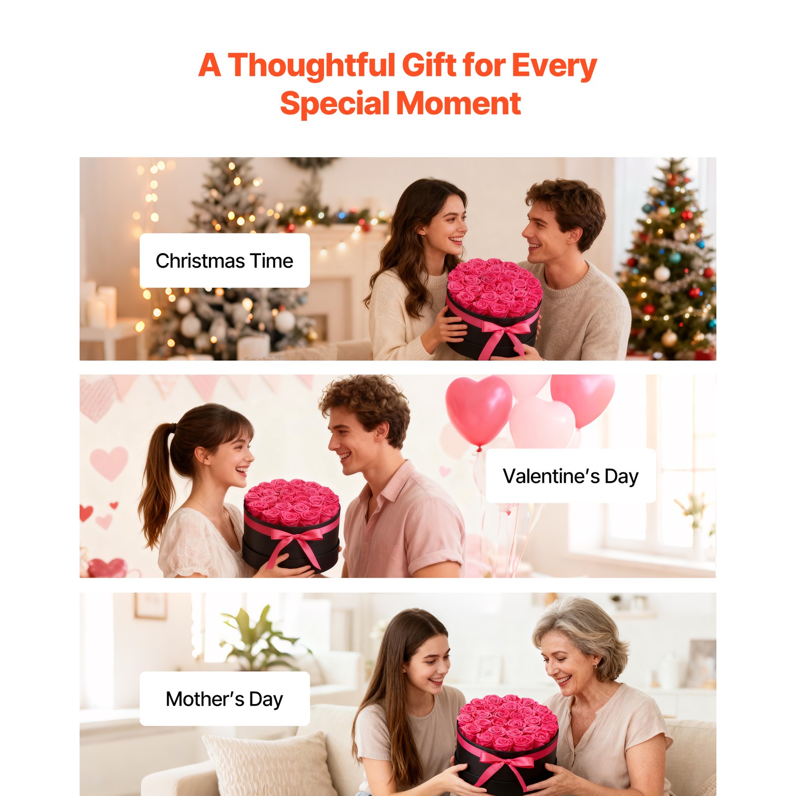 Uimoso 27 Preserved Roses in Round Box – Long-Lasting Red Bouquet