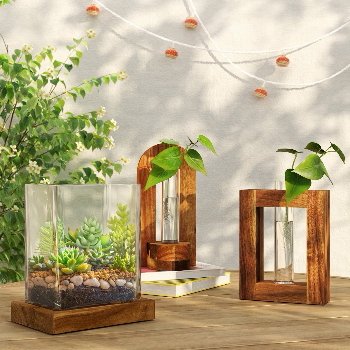 Threshold Small Glass Terrarium Wood Base 7.2×5.24×8″ Natural Décor New