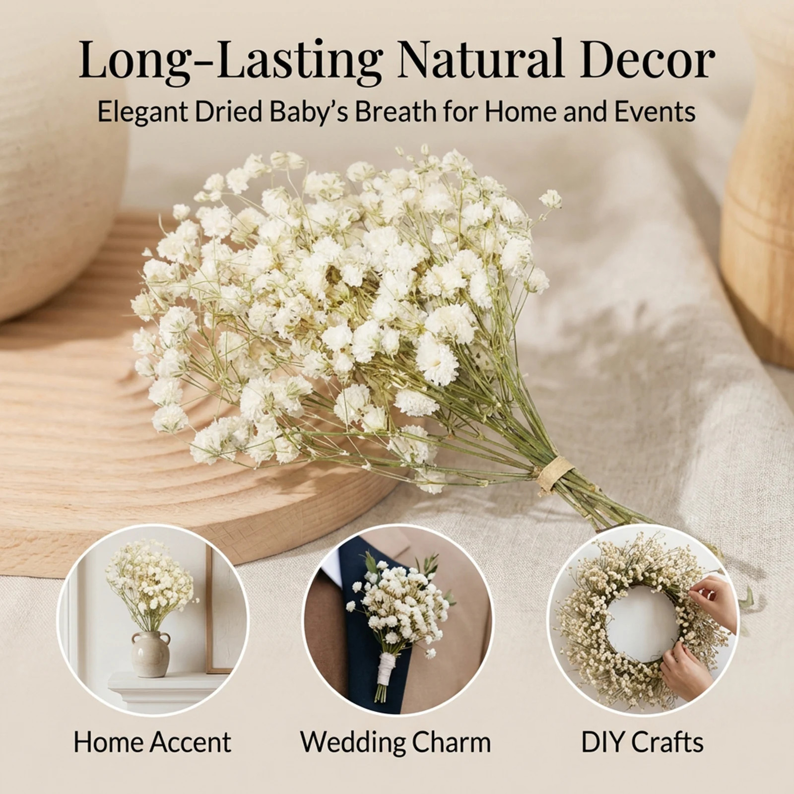 Preserved Mini Flower Bouquet with Baby’S Breath and Lover’S Grass for Home Wedd