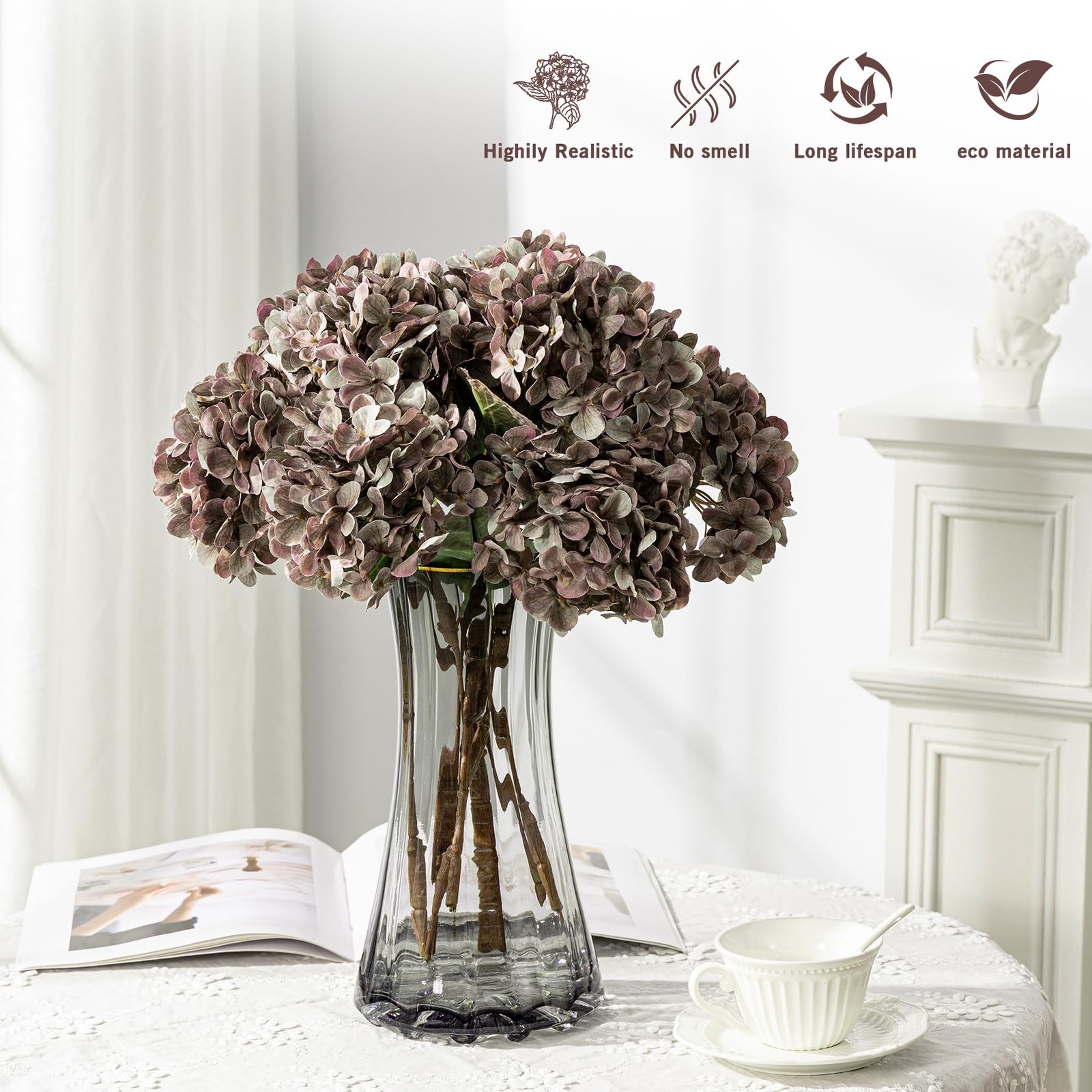 Artificial Flower Fake Silk Hydrangea Heads Bouquet with Stems Bulk for Fall …