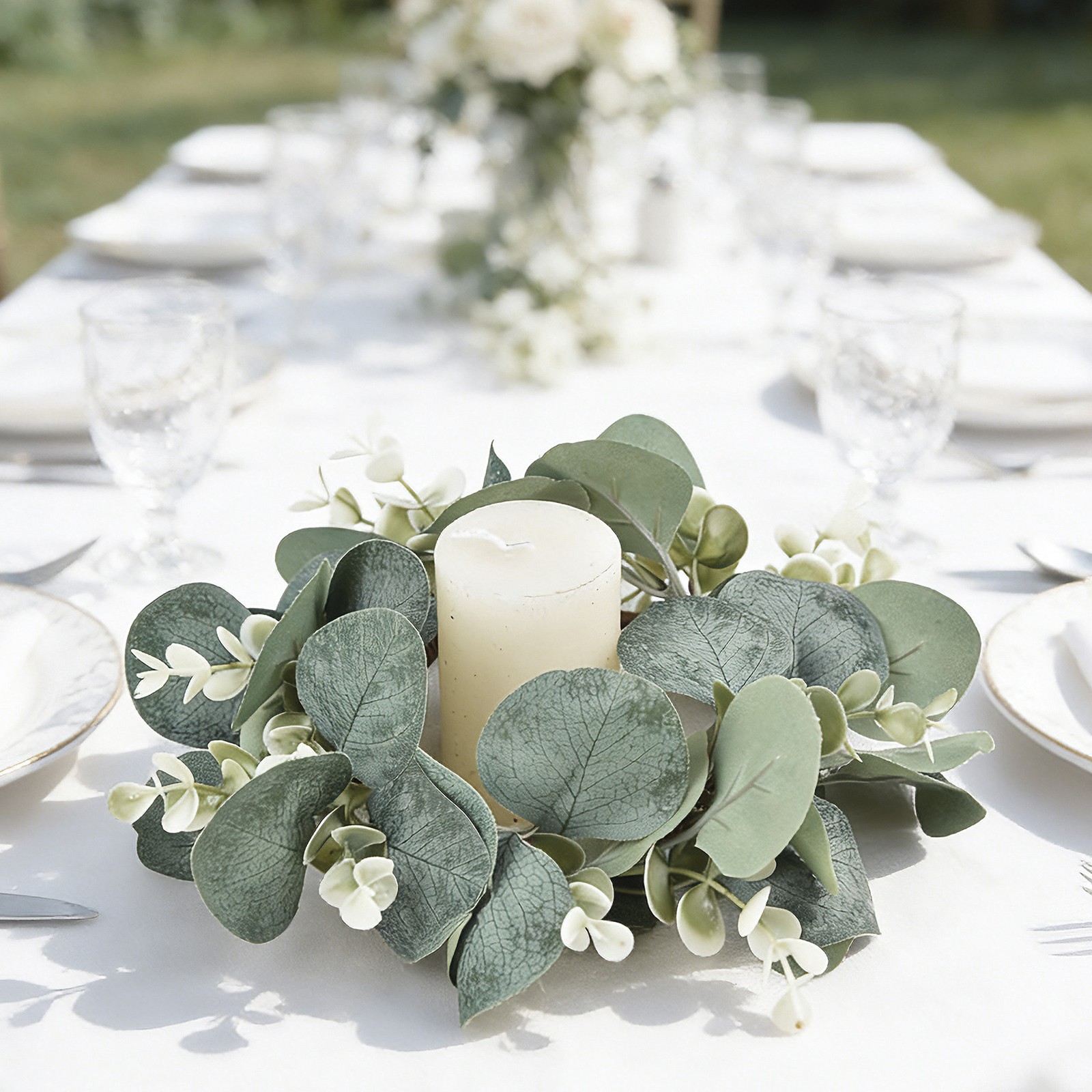 12 Pcs Candle Rings,Small 4″ Artificial Eucalyptus Wreaths,Wedding Table Decor