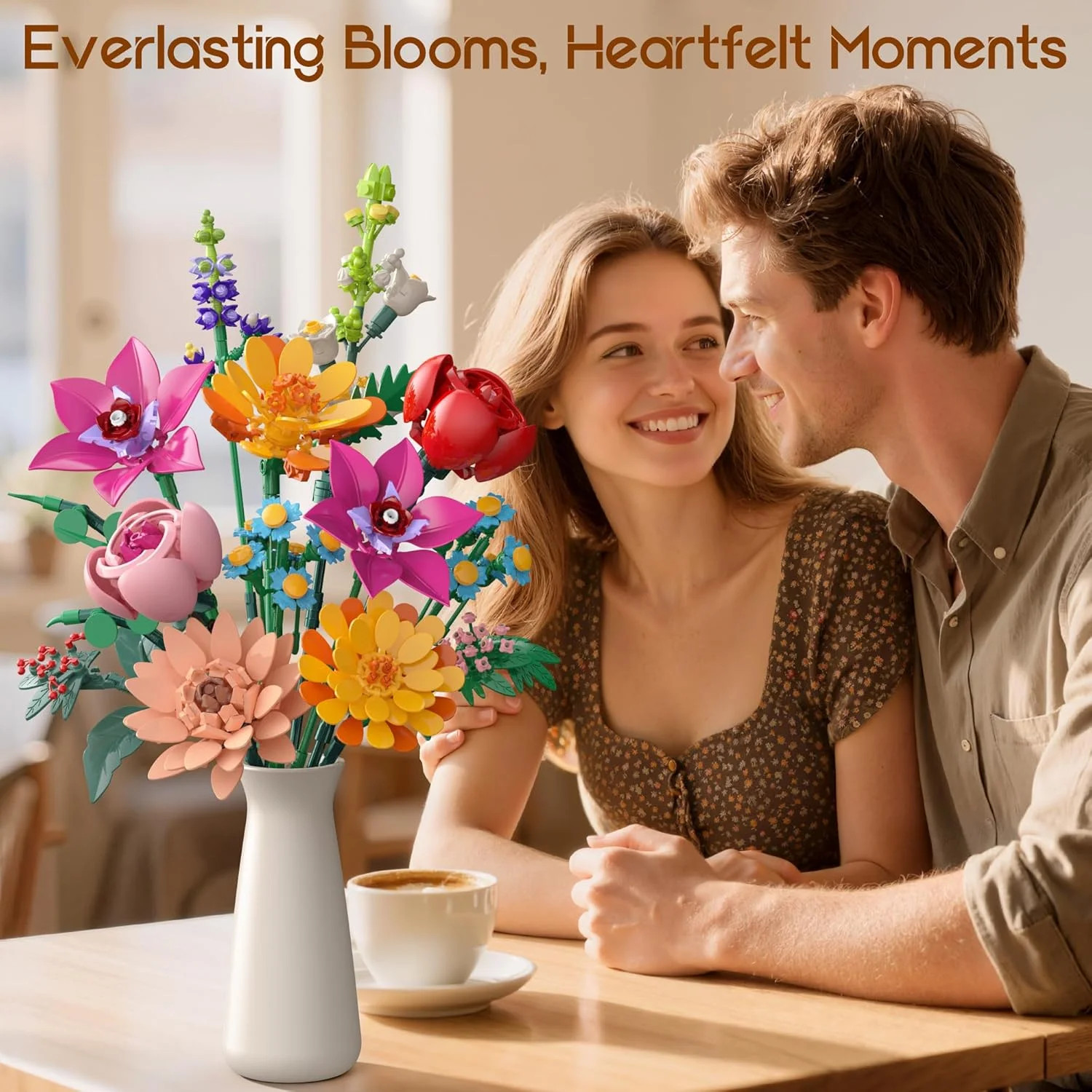 Ancesfun Flowers Bouquet Building Set, 891 PCS Artificial Wildflower Botanical C