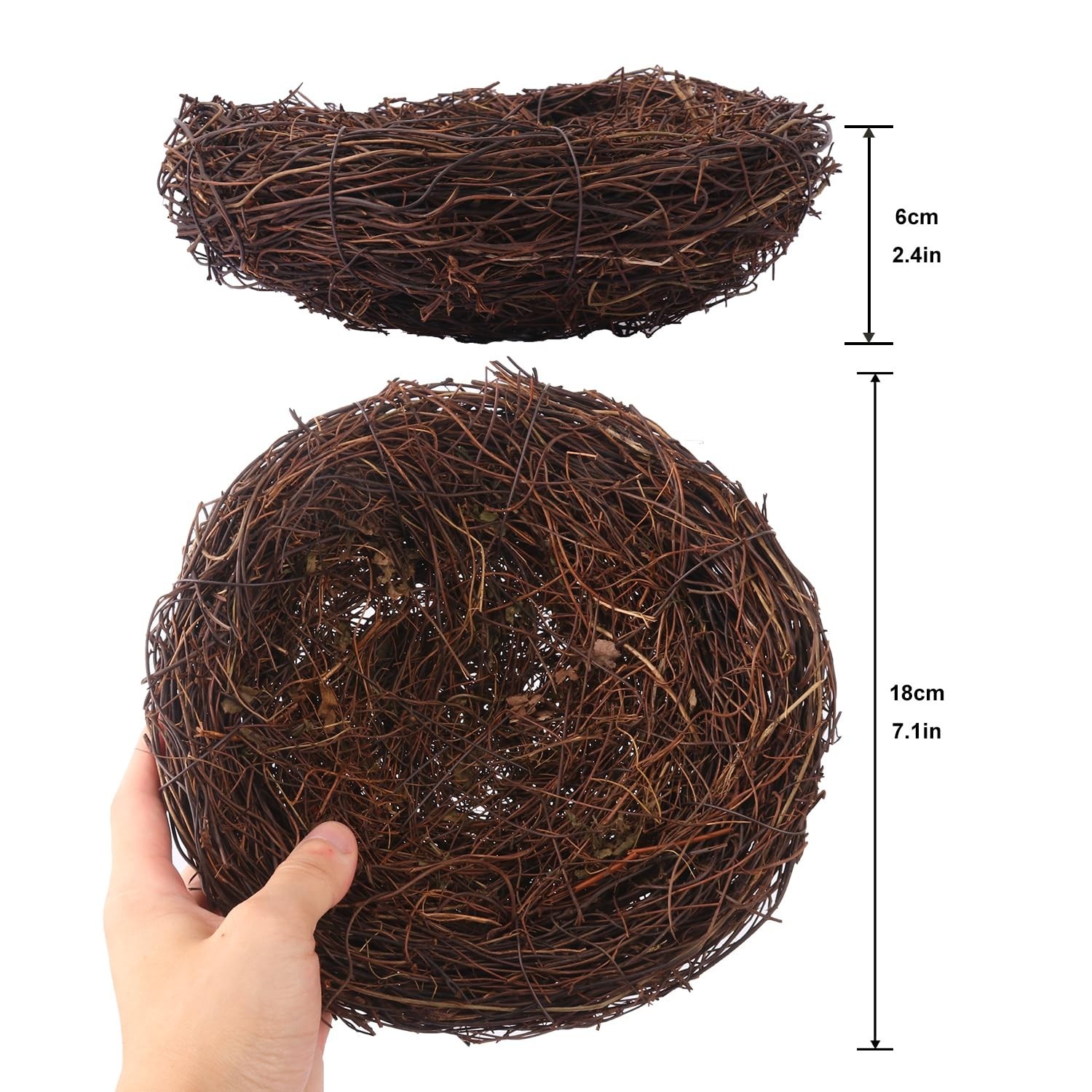 16 PCS 7″ Rattan Artificial Bird Nests for Crafts, DIY Decor, Holiday & Garden