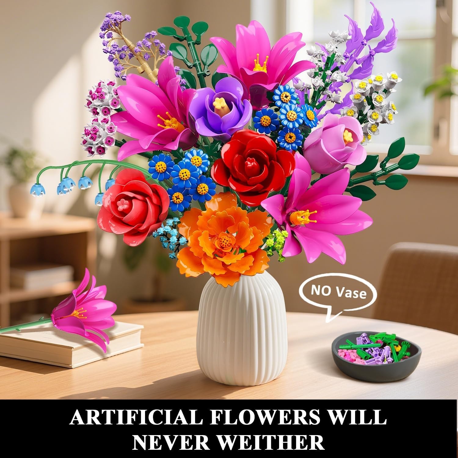 21 Flowers Bouquet Building Set with Light for Adults Girls 8-12+ | Artificia…