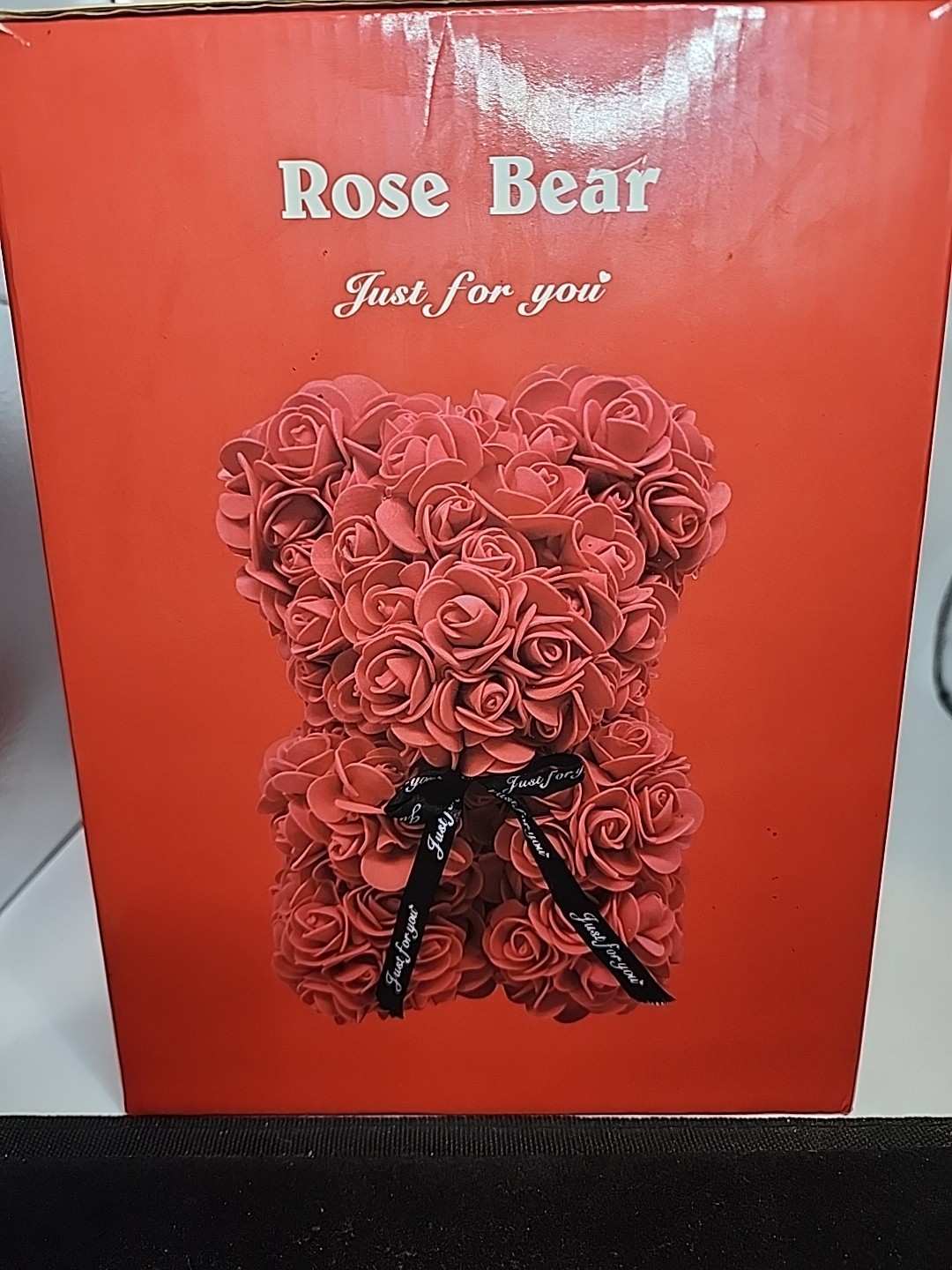 Rose Red Flower Teddy Bear with Box – Artificial Romantic Gift for Holidays, NIB