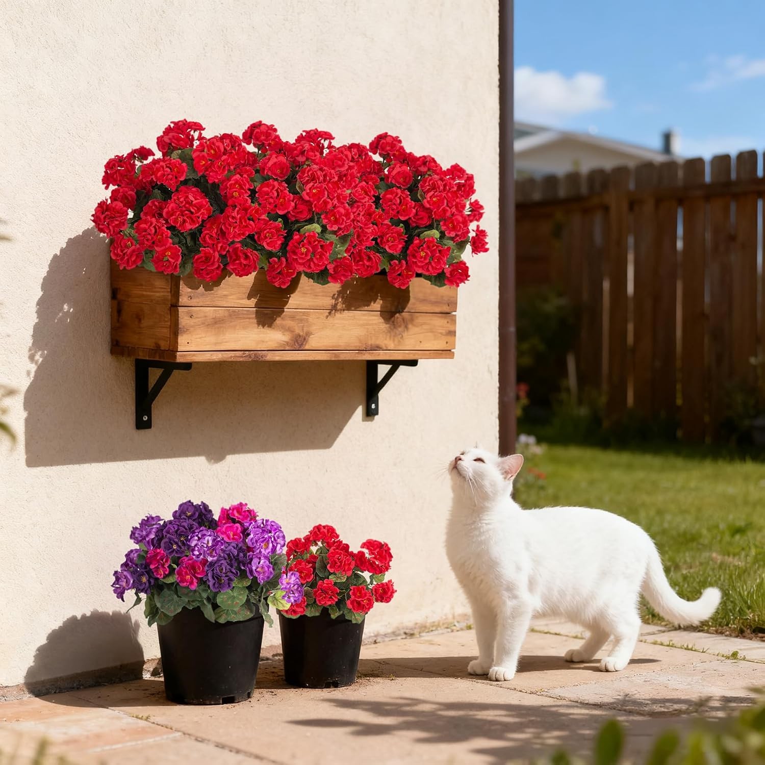 6 Pcs Silk Geraniums UV Resistant, Outdoor Faux Flowers for Planter US