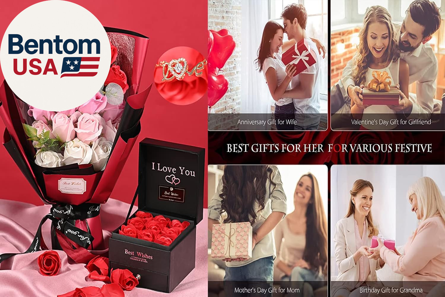 Roses Bouquet Artificial Flower – Preserved Red Rose Flowers with Love Necklace