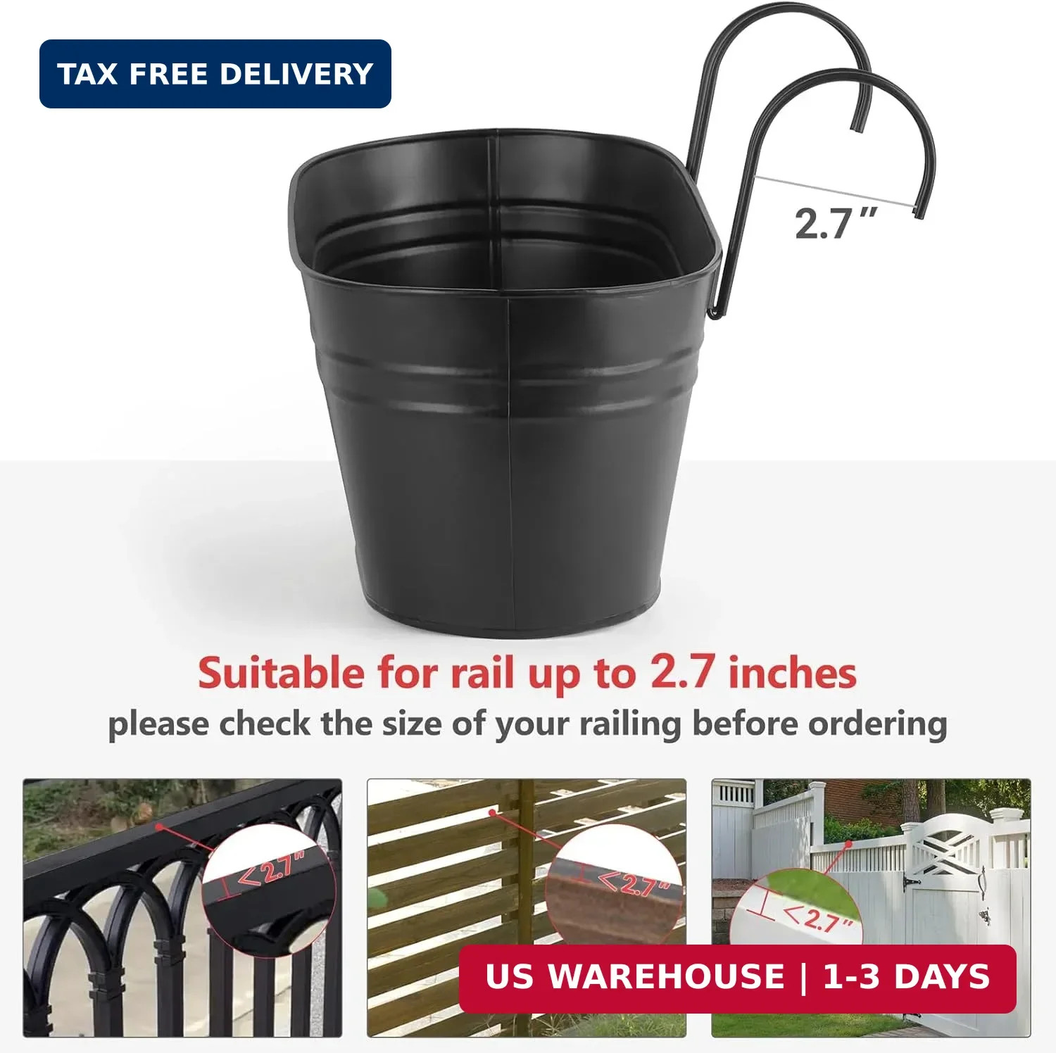 Dahey 3 Pcs Metal Hanging Flower Pots for Railing Fence Outdoor Planter 15.7 Inc