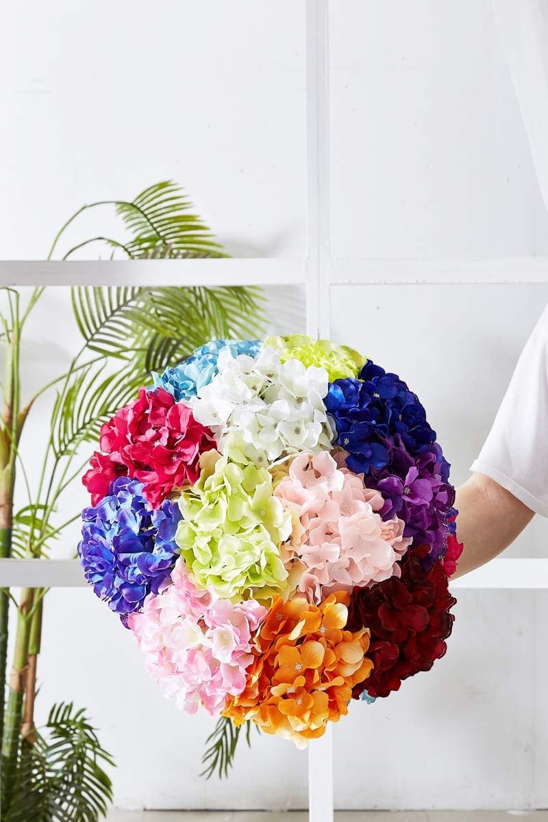 10Pcs Artificial Hydrangea Flowers Blush Heads Fake Hydrangea Silk Flowers