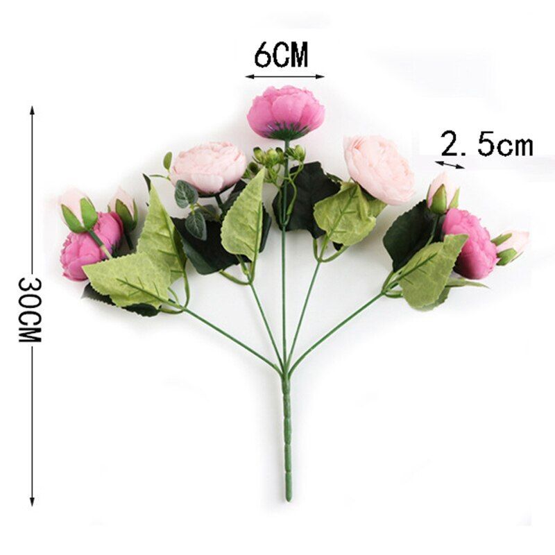 30cm Silk Rose Peony Artificial Flower Bouquet 5 Big Head 4 Small Bud Home Decor