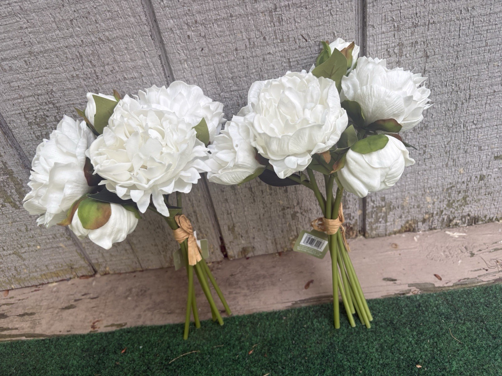2 Real Touch Latex White Peony Bouquets Artificial Flowers Faux 12”