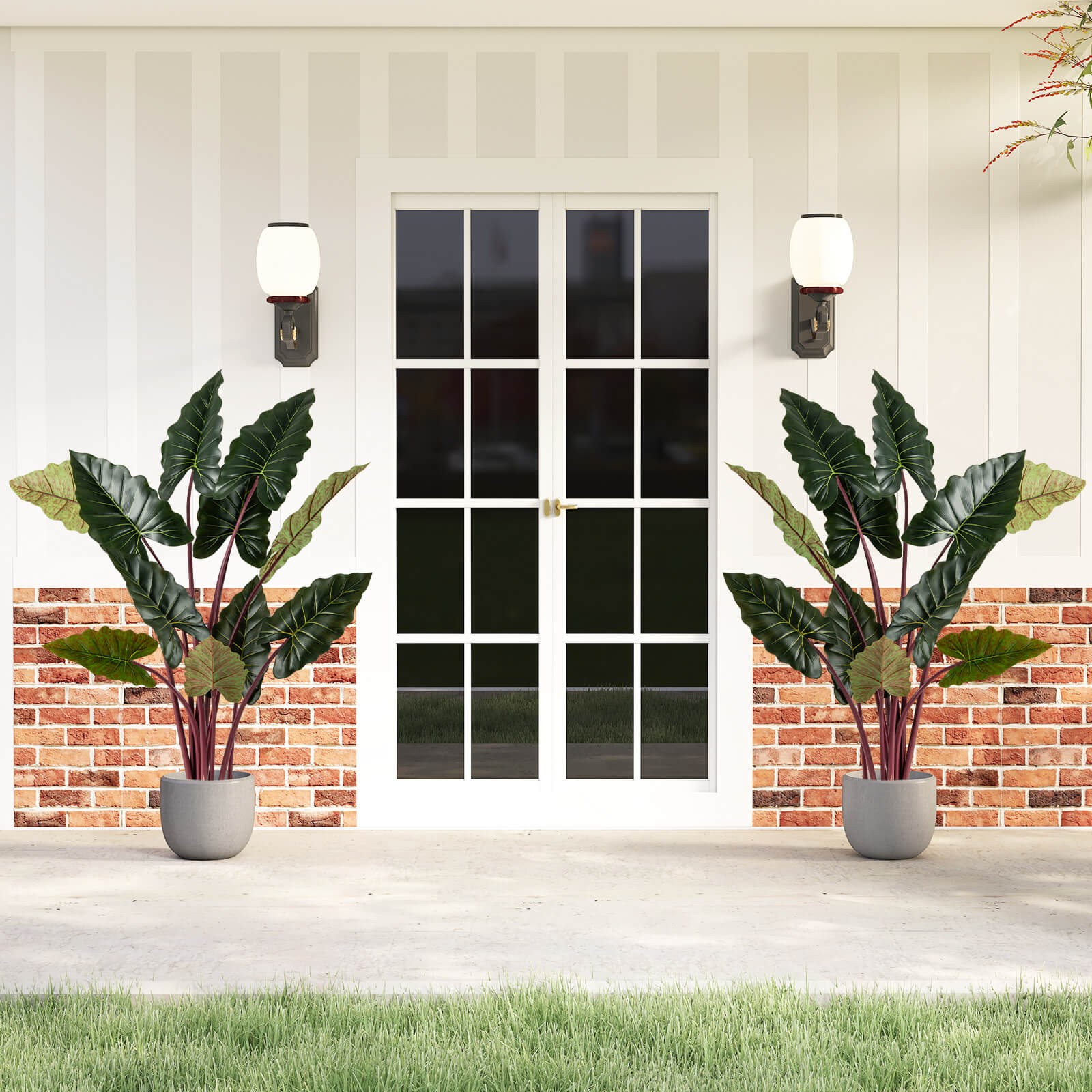 Artificial Rainbow Taro Tree 63″ Tall Fake Pre-potted Plant w/ 11 Faux Leaves