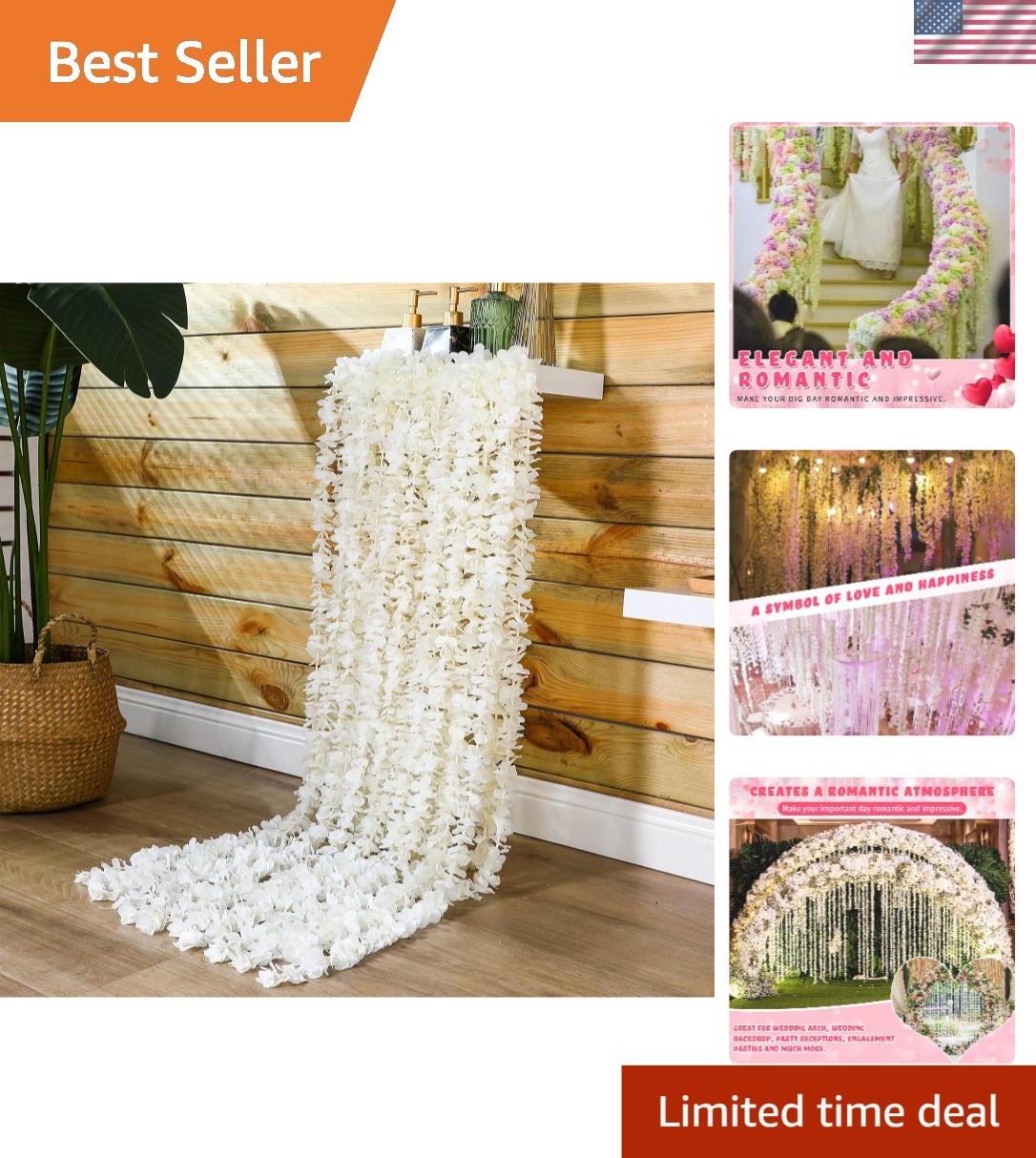 Stunning Faux Wisteria Hanging Flower Strings – 60 Pack Indoor/Outdoor Decor