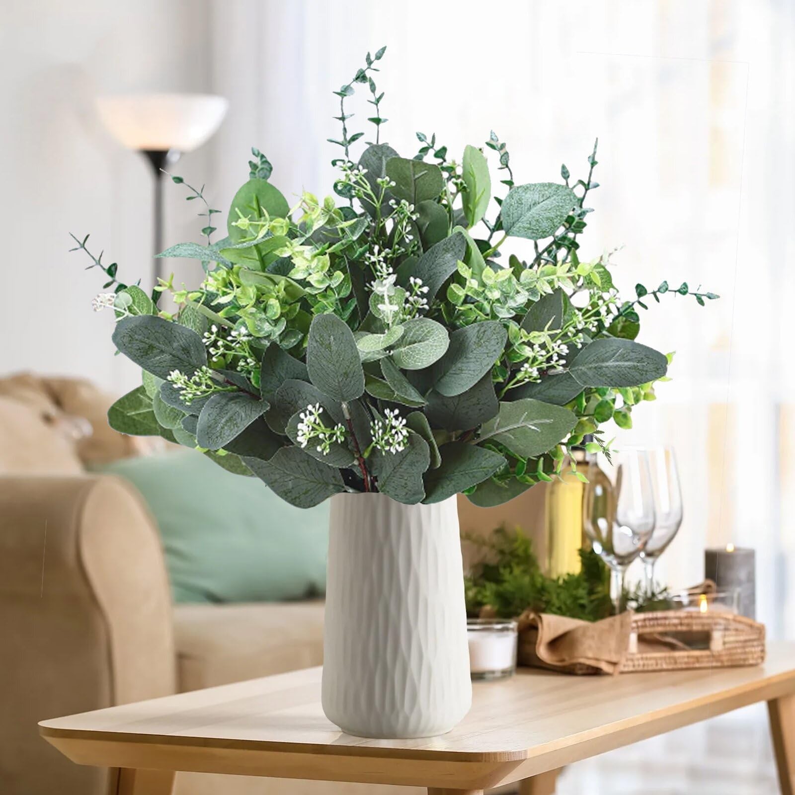 20PCS Bulk Artificial Eucalyptus Stems – Lifelike Greenery for Centerpieces, …