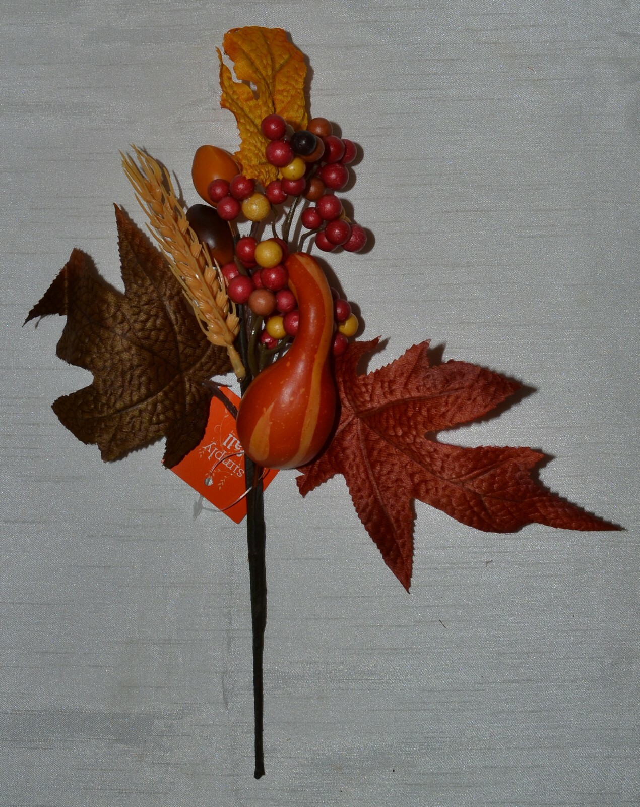 Set of 2 Silk Fall Leaf Gourd Nut Berry Wheat Pick~Artificial~Thanksgiving~New