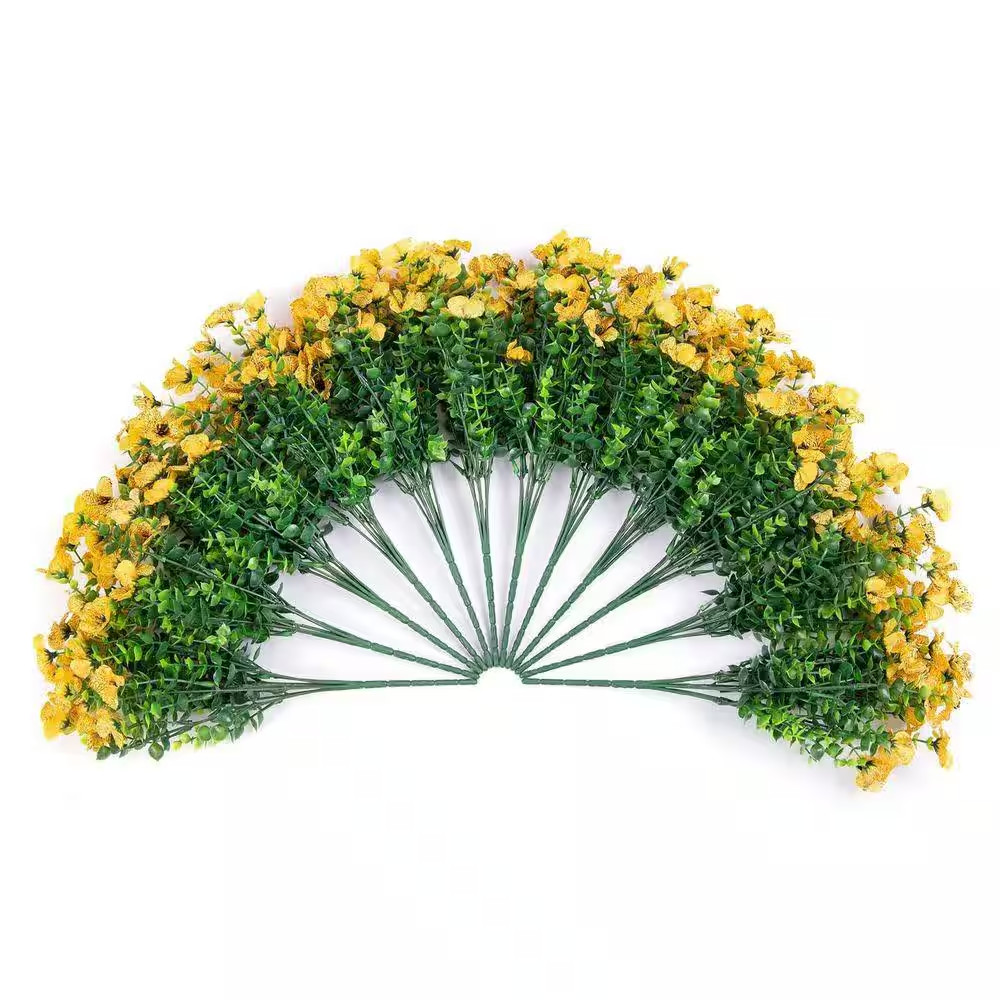 13.8 In. Bundles Yellow Artificial Faux Flowers Silk Daisy with Eucalyptus