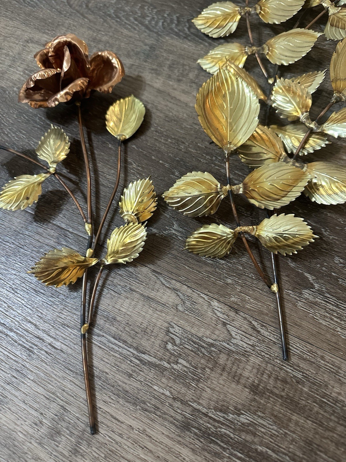 Metal Leaf Sculptures Wall Hangings Flower Floral Vintage Decor 80s 90s