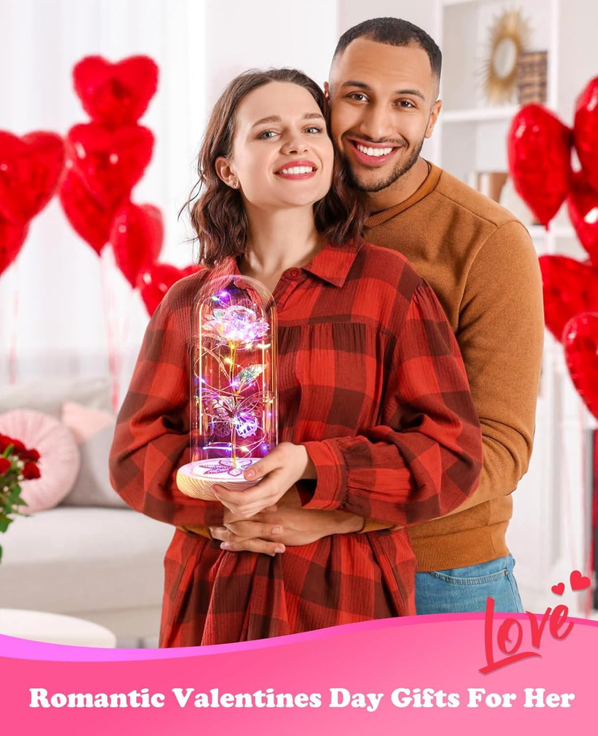 Rosas Artificiales Con Luz LED En Domo De Cristal Regalos Para Cumpleaños Mujer