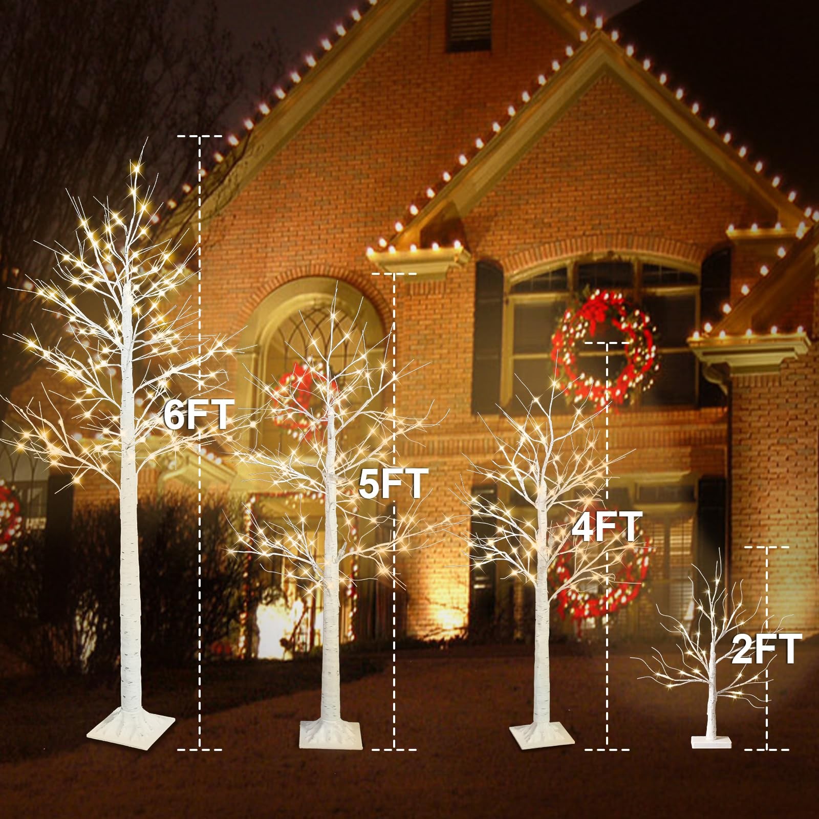 Set of 4 – Birch Tree with LED Lights, 2FT 4FT 5FT 6FT White Christmas Tree, …