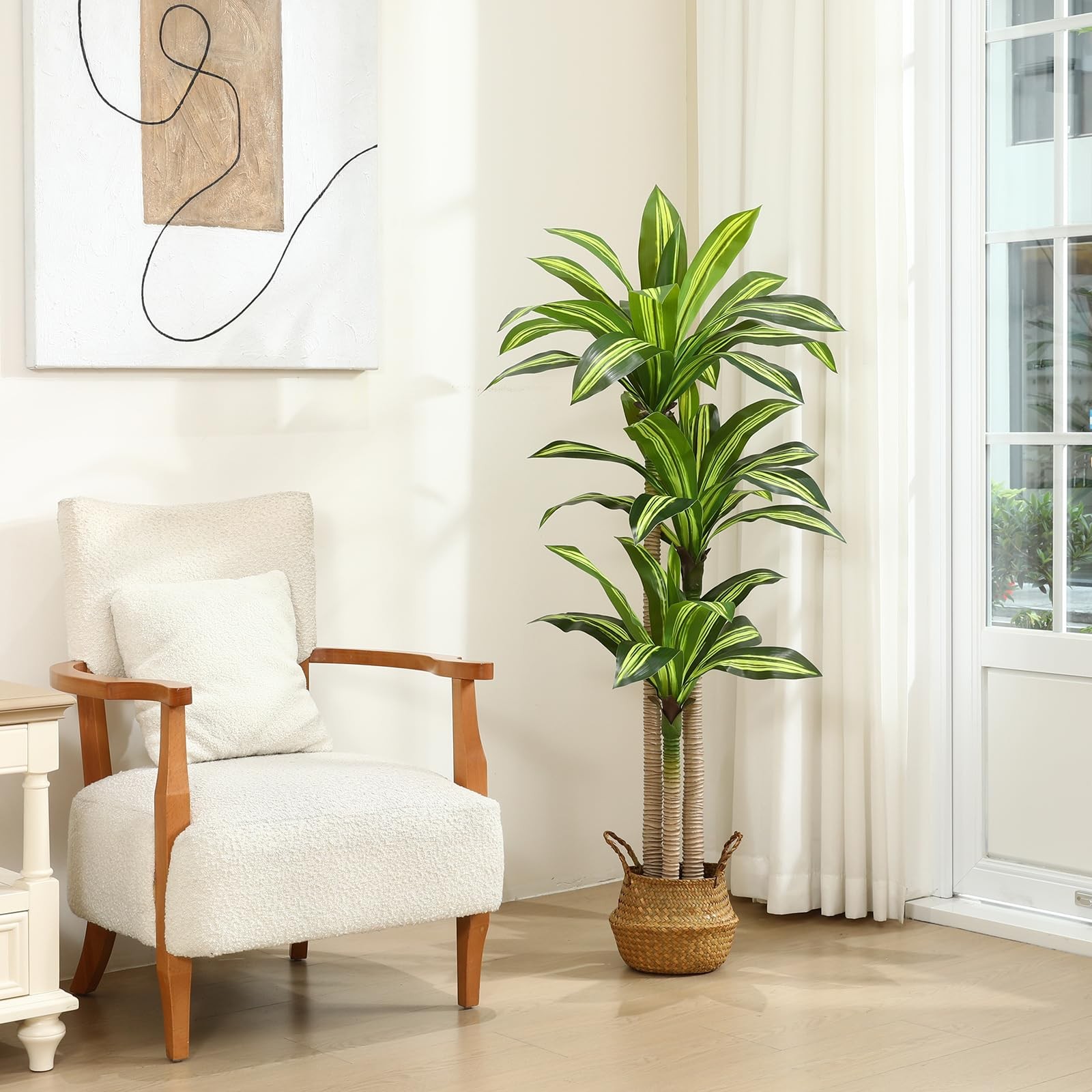 5 Ft Artificial Dracaena Tree，Faux Plants Indoor with Basket