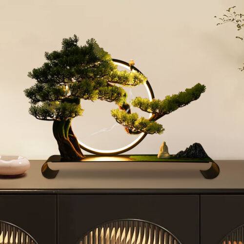 Zen Artificial Pine Tree with Lamp Rings Decoration for Backflow Incense 110V