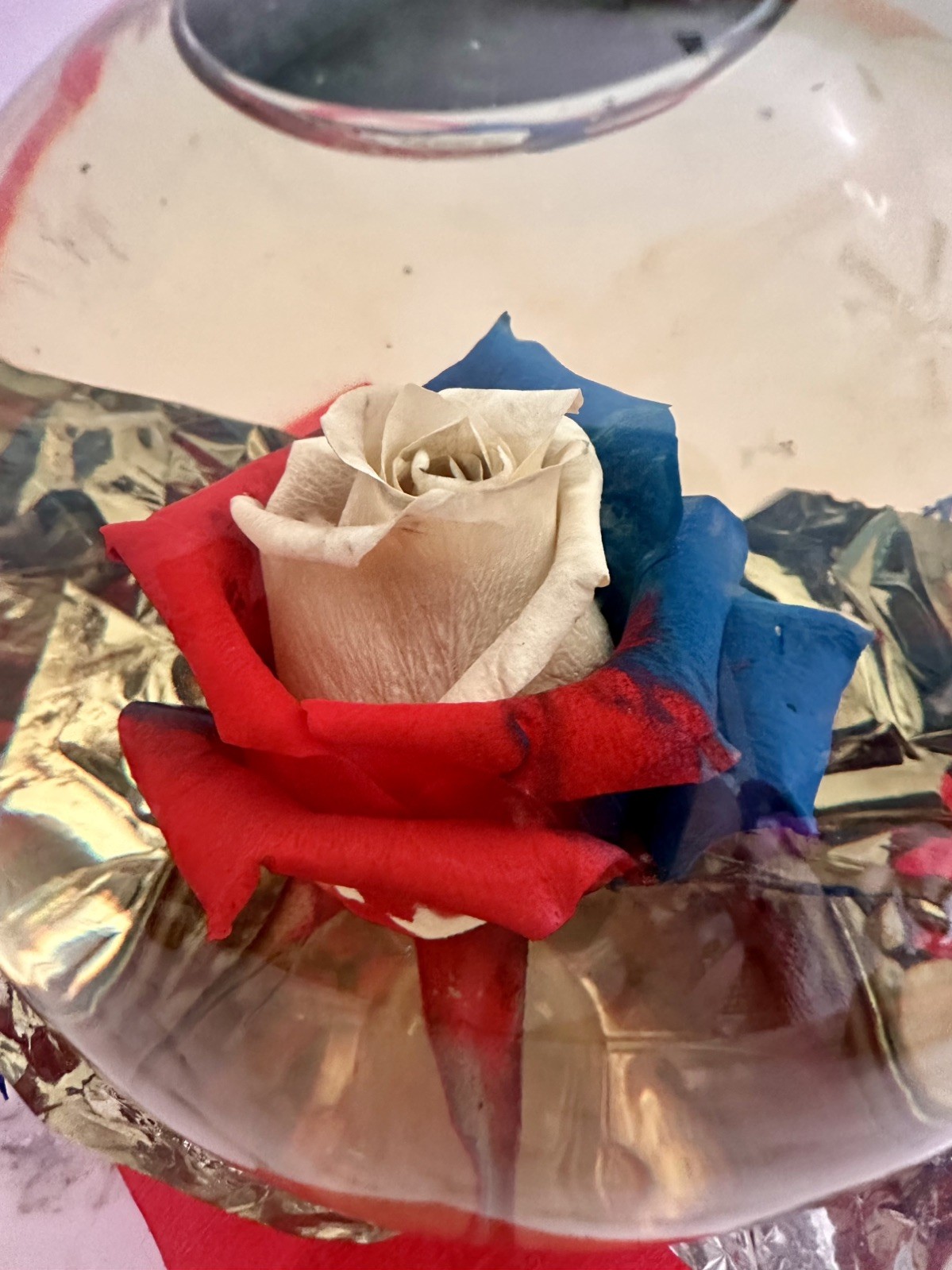 Forever American Flag ROSE In Glass Ball Water Dome Globe Large Real Rose 6×6