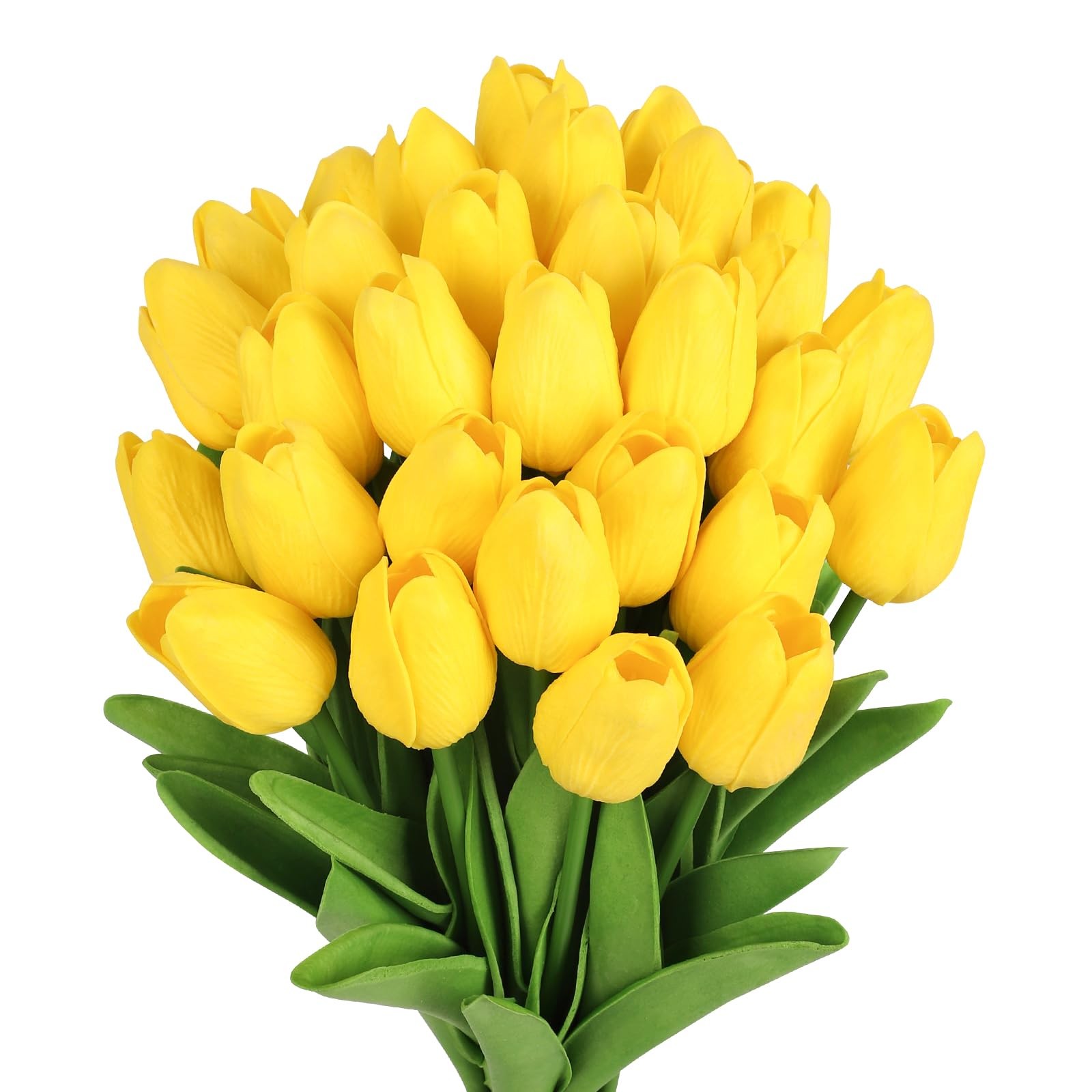 30 PCS Yellow Artificial Tulip Flowers 13.7 Inch Real Touch PU Faux Decor