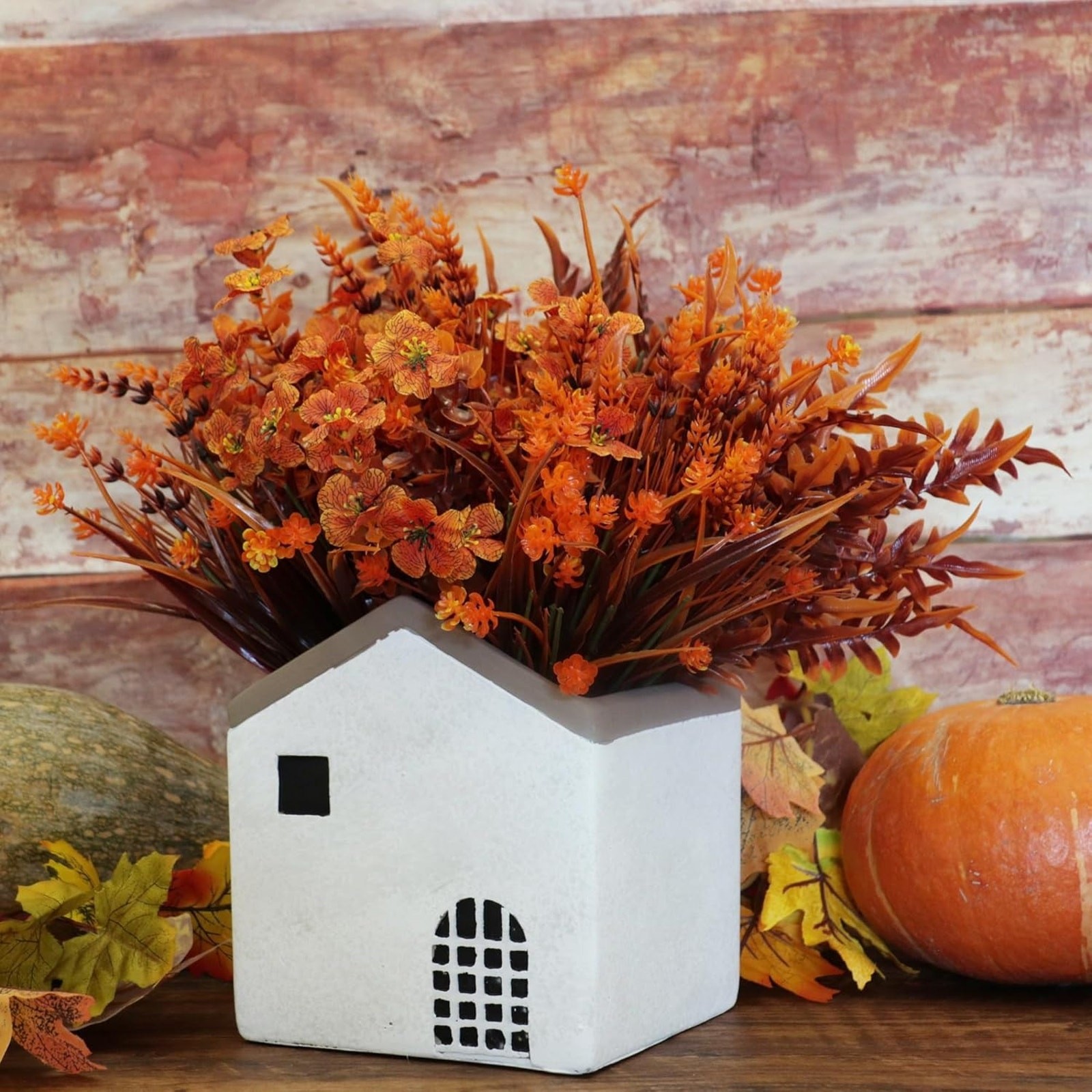 16 Bundles Faux Fall Mums Flowers Plants UV Resistant Mixed Orange