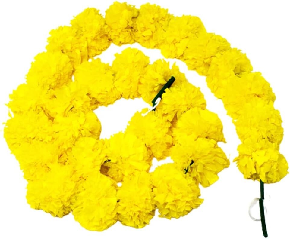 Marigold Garlands, 5 Pack – Artficial Yellow Flowers, Decorations, 4 to 4.5 Ft