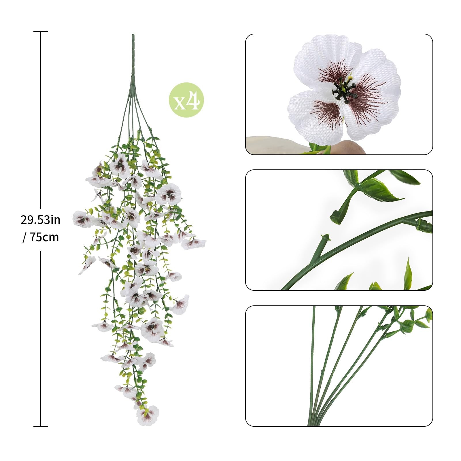 White Artificial Hanging Flowers for Outdoors, 4 PCS 29.5in UV Resistant Faux…