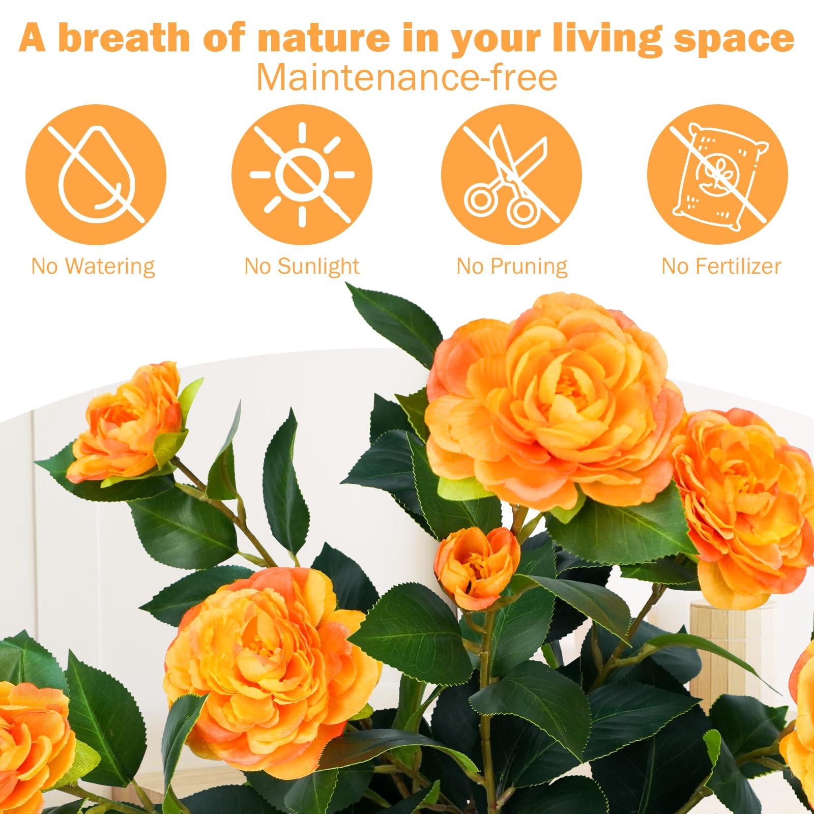 Artificial Camellia Tree 2FT, Orange Faux Tabletop Tree