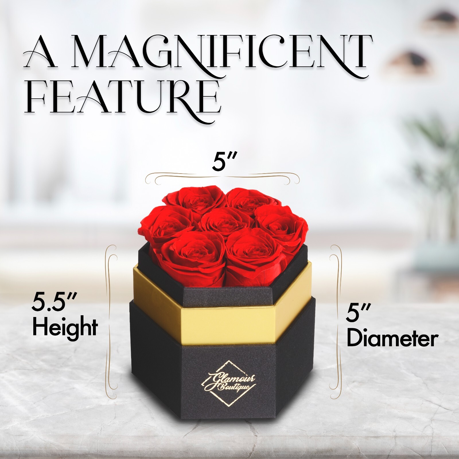 Glamour Boutique Hexagon 7-Piece Forever Real Rose – Preserved Roses in a Box