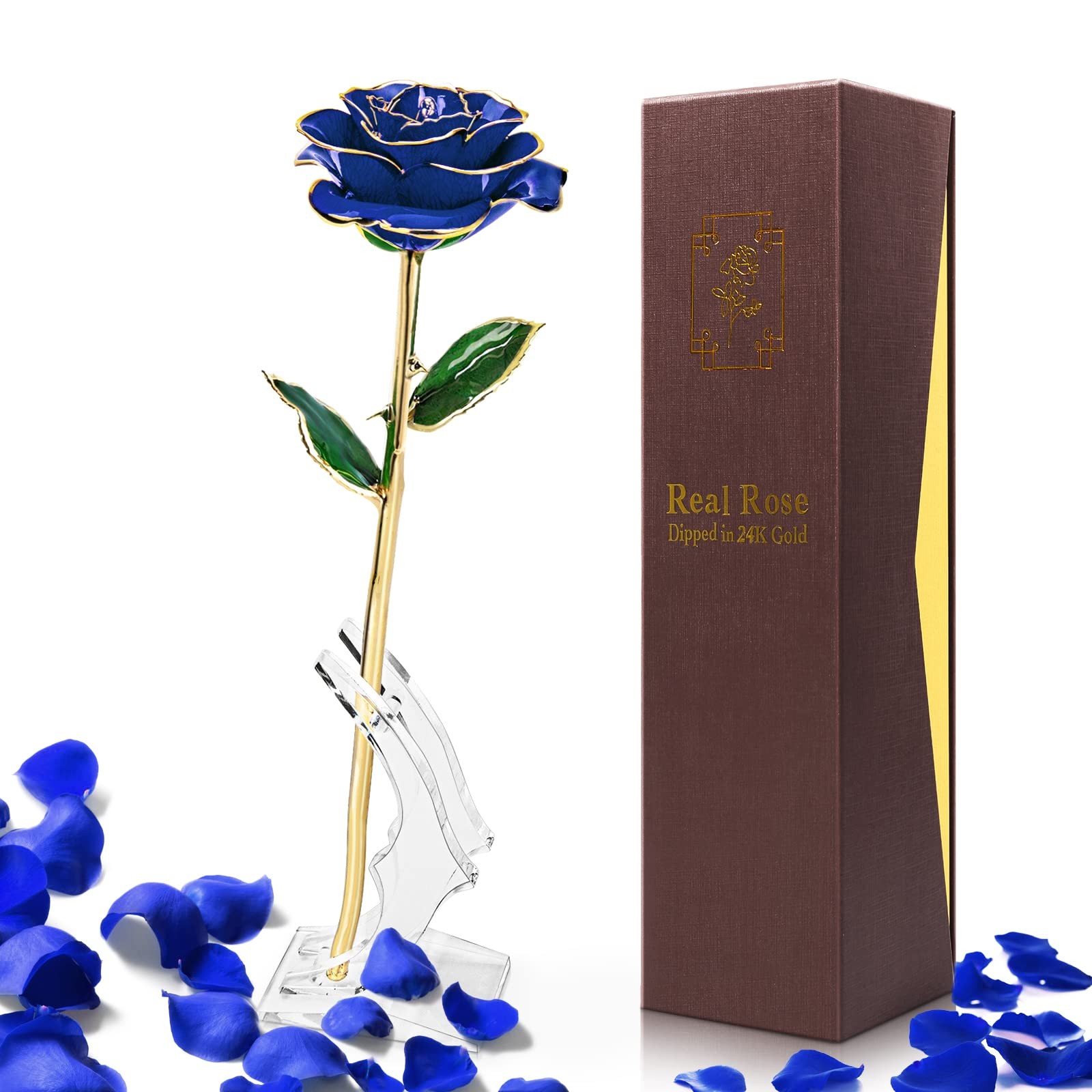 Gold Dipped Rose 24k Real Rose with Transparent Stand Lasted Forever Gift
