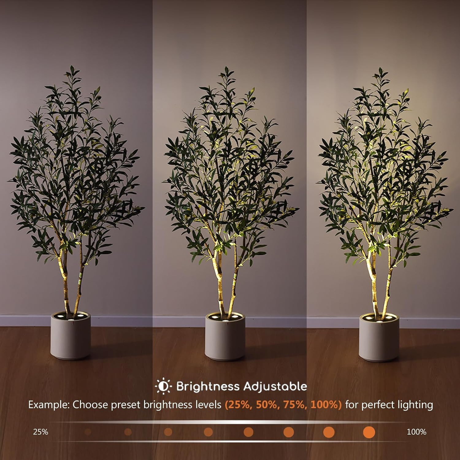 5FT Artificial Olive Tree with LED Spotlights in White Planter for Home Decor