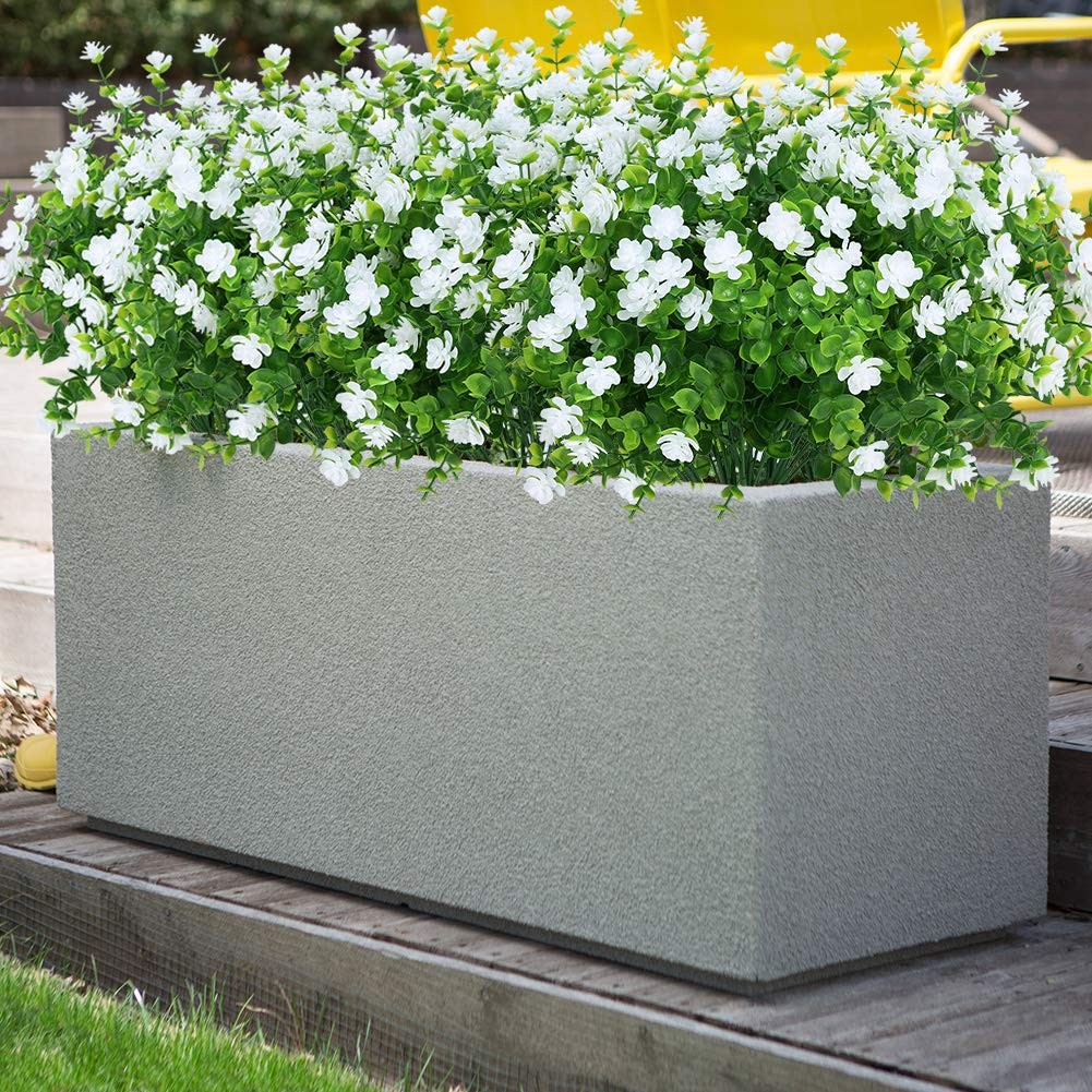 KLEMOO Artificial Flowers Fake Outdoor UV Resistant Boxwood Plants Shrubs 4 P…