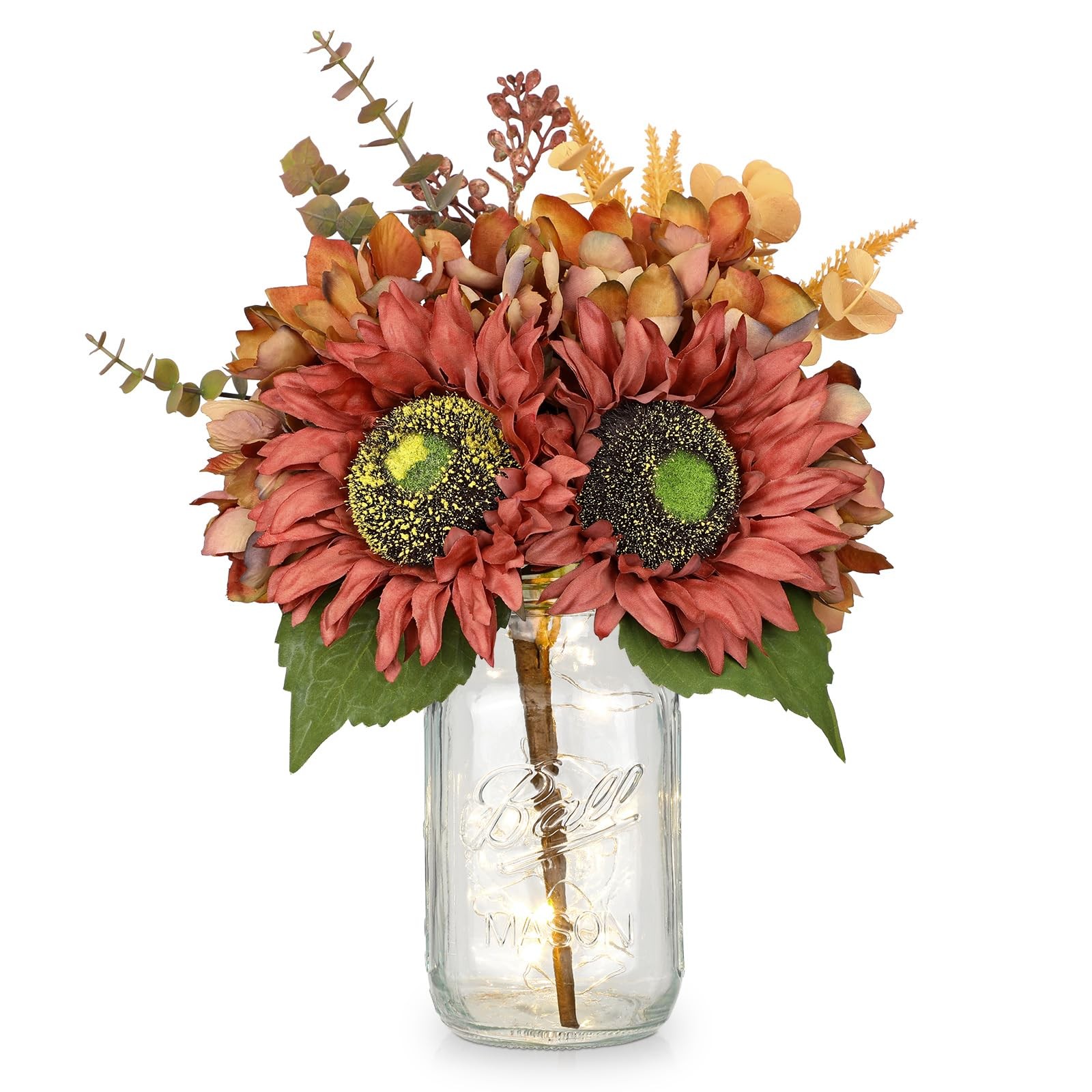 Silk Sunflowers Artificial Flowers with Mason Jar Centerpiece for Table Orang…