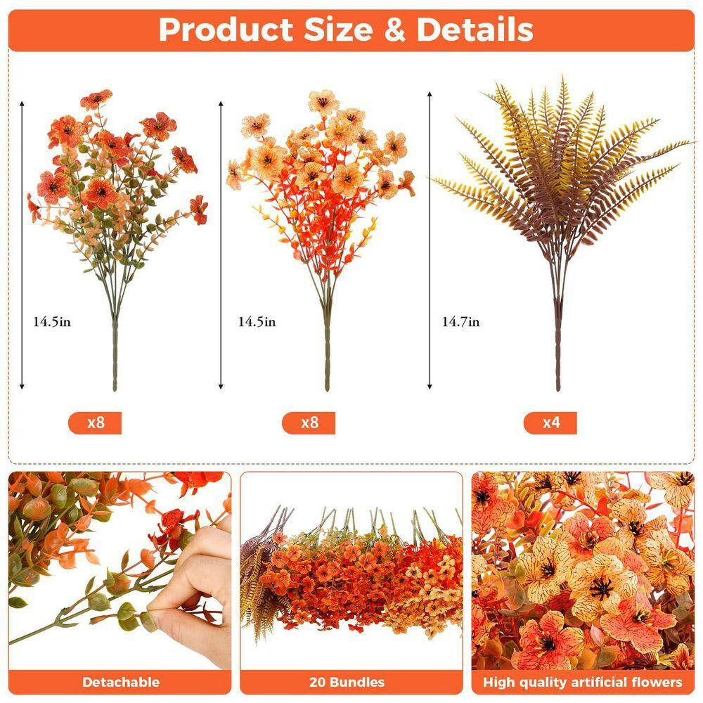 14.5 In. 20 Bundles Orange Artificial Fall Flowers, UV Resistant Silk Daisy Faux
