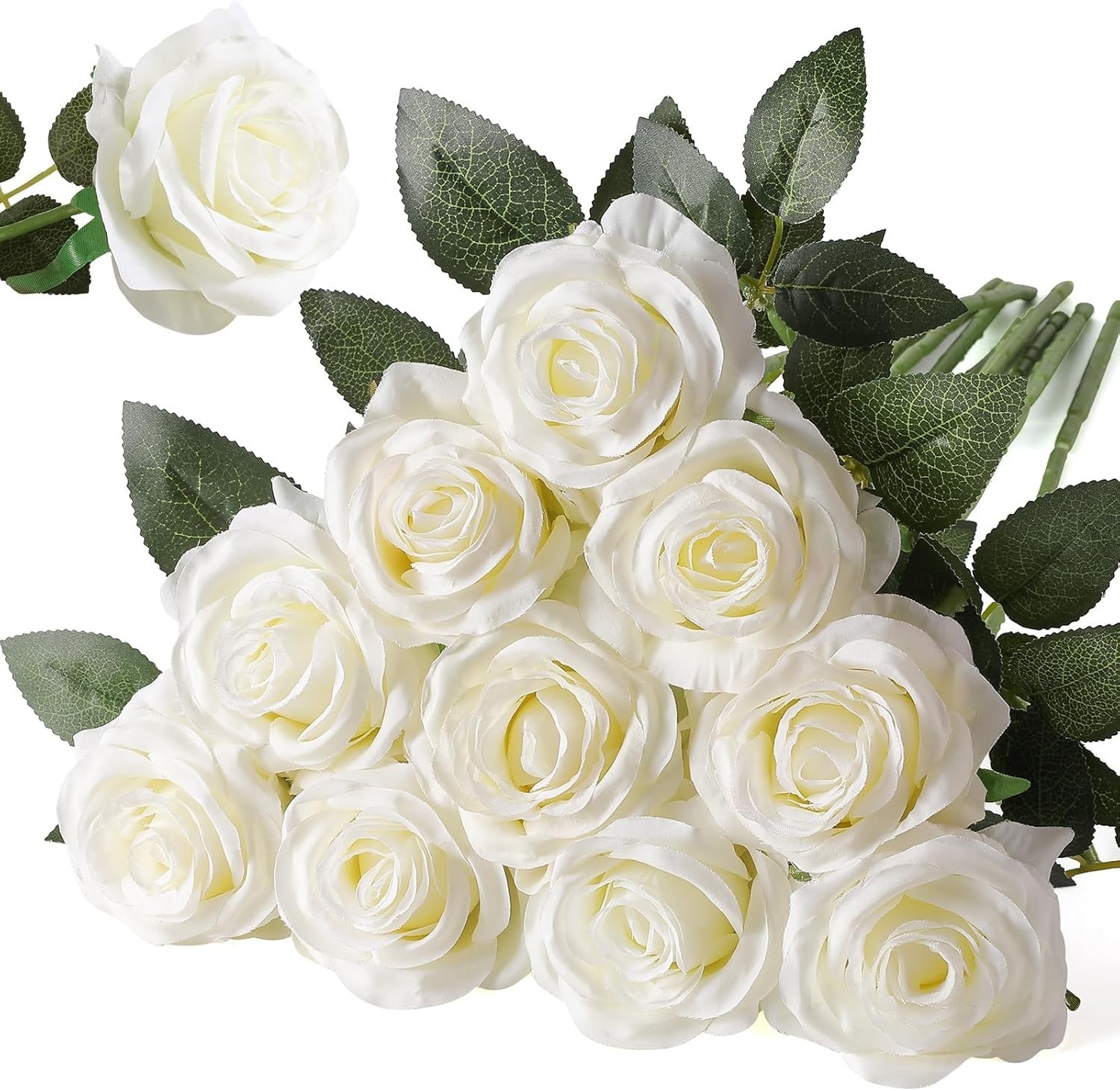 Artificial Silk Rose Flower Bouquet Off White 10pcs Wedding Home Decor
