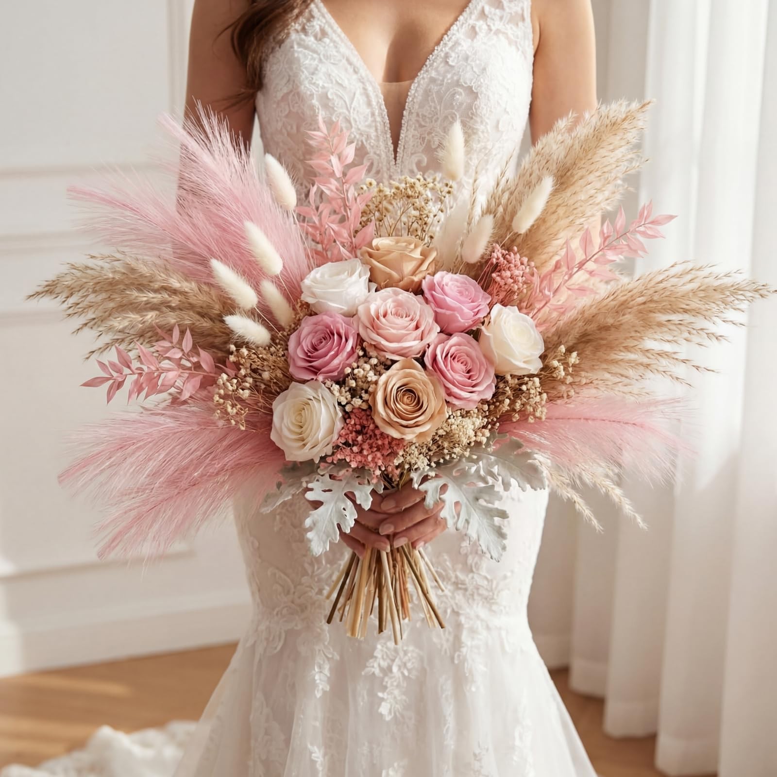 72 Pcs Pink Pampas Grass Decor for Wedding Bridal Shower DIY 21.7 Inches Faux…