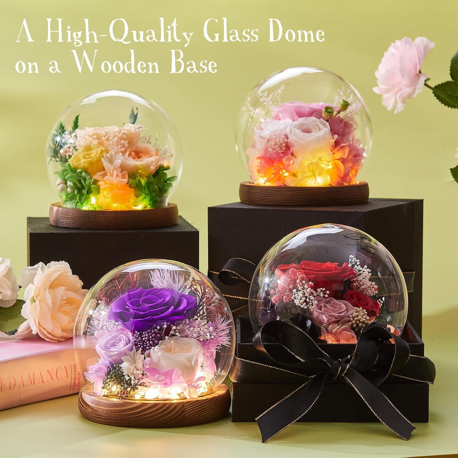 Forever Flowers Preserved Rose in Glass Dome Birthday Mothers Day Gift for Mom