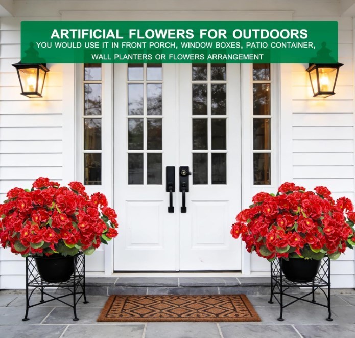 Artificial Geraniums Flowers for Outdoors Mother’S Day Decor, 4 Bundles Fake Flo