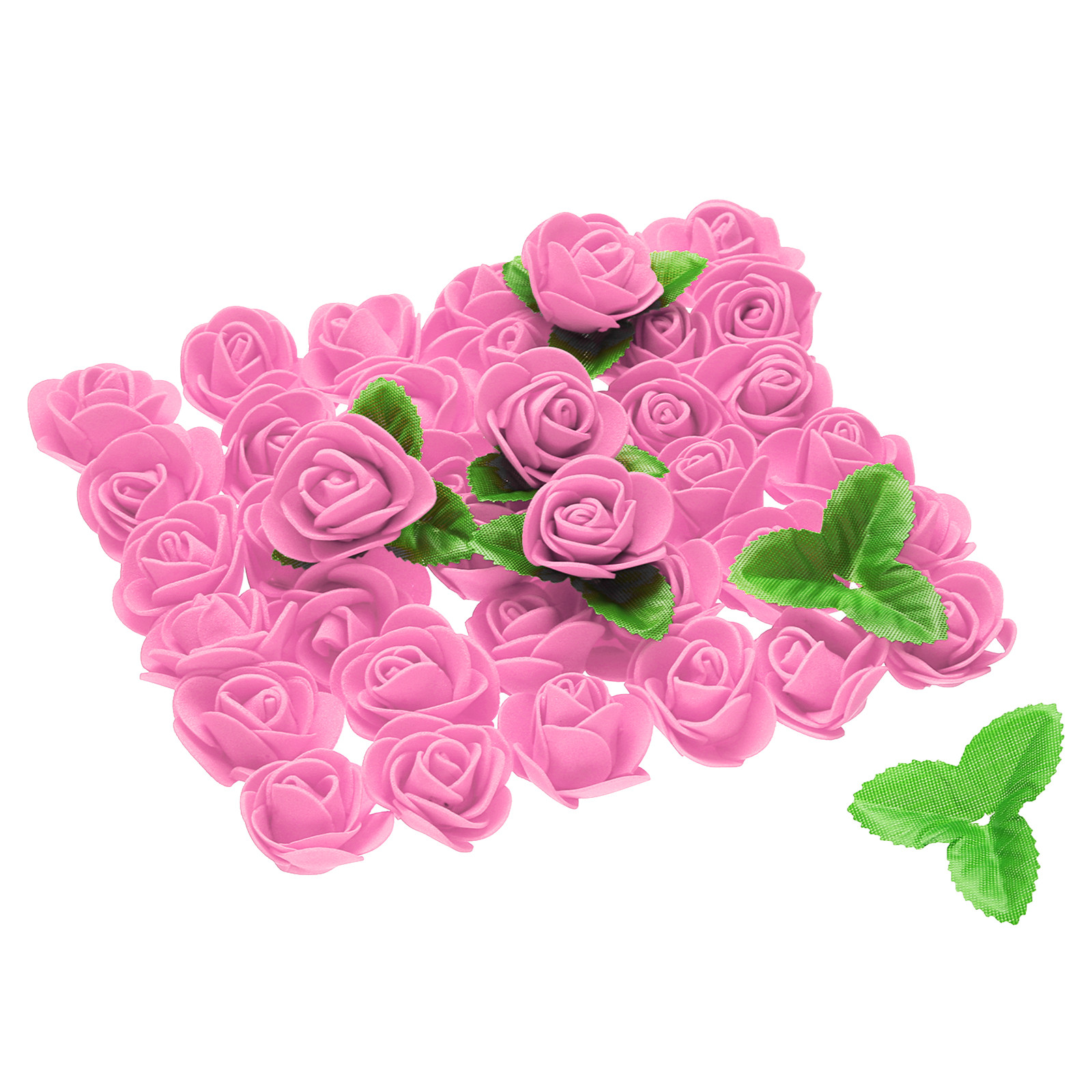 500pcs Foam Rose Heads 1.4 Inch with 10pcs Leaves for DIY Crafts , Dark Pink