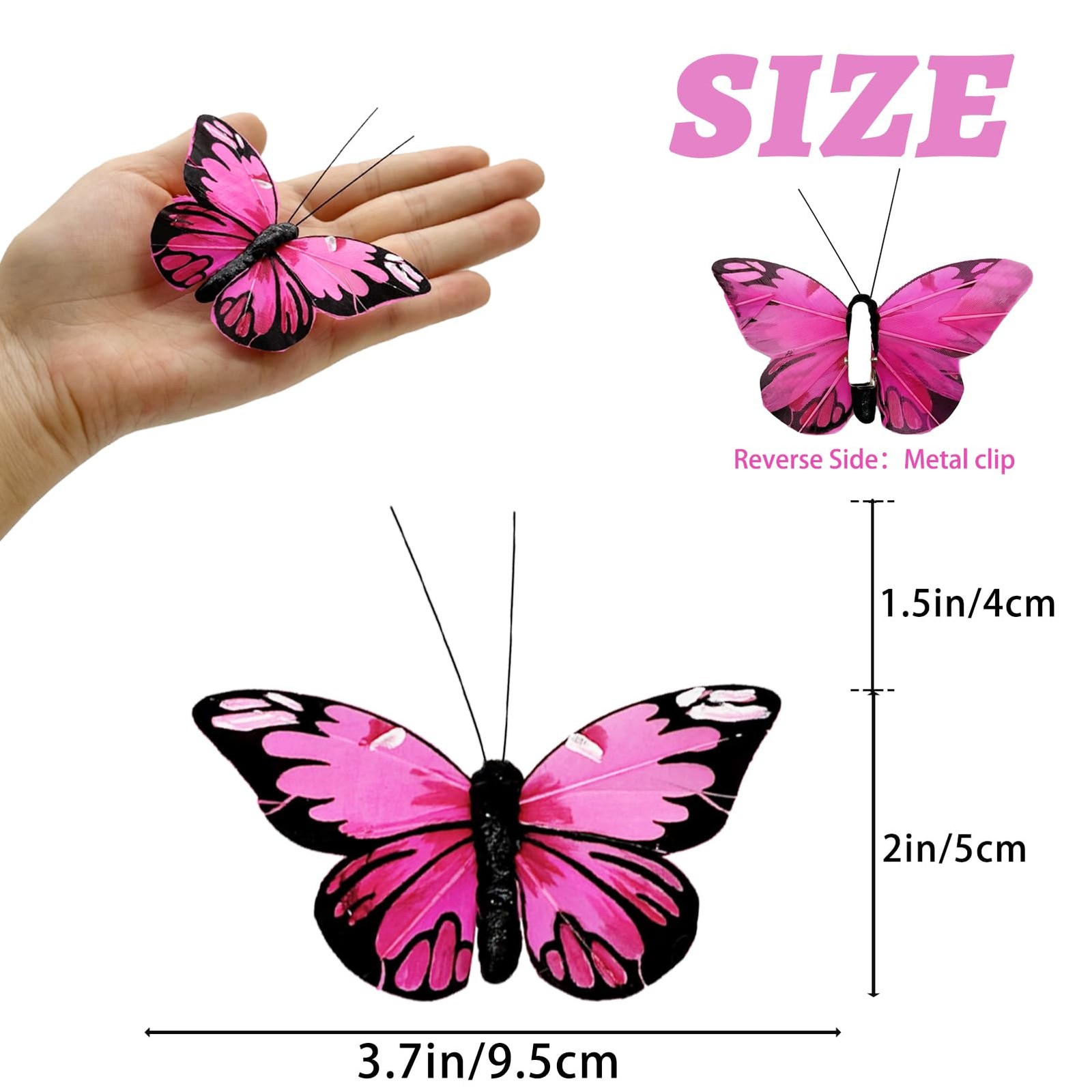 12 Pcs Artificial Feather Butterfly Clip On Ornaments for Wedding Bouquet