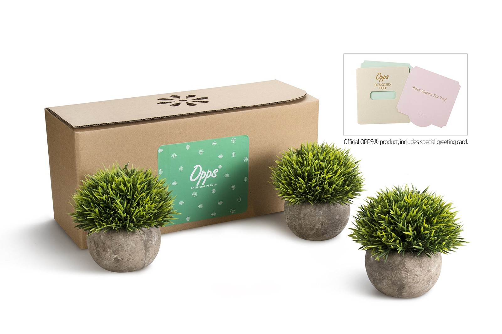 3 PCS Mini Artificial Plastic Fake Green Grass Topiary Shrubs With Gray Pot