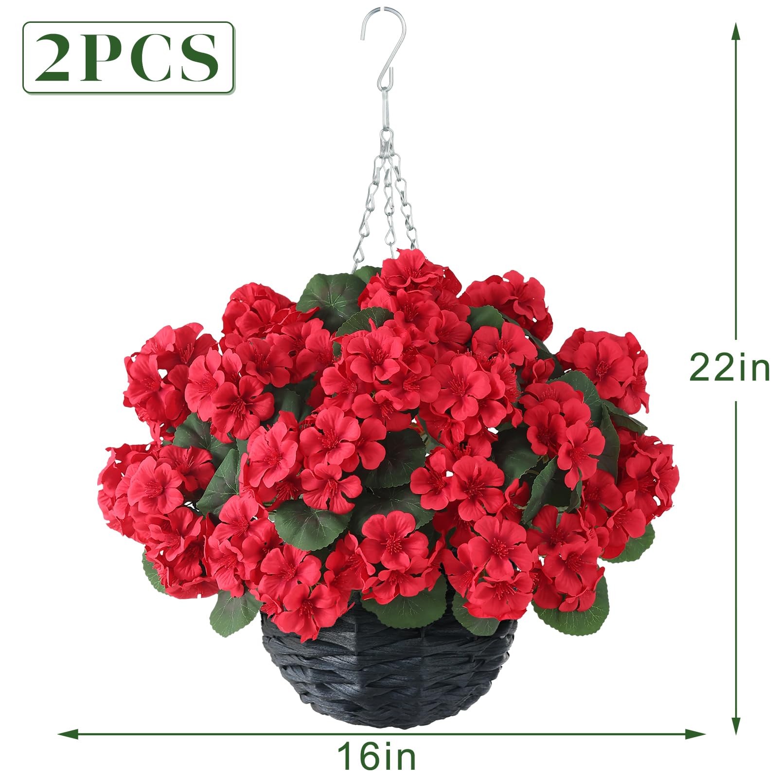 2 Set Artificial Geraniums Flowers with Hanging Baskets for Outdoors – Sun Re…