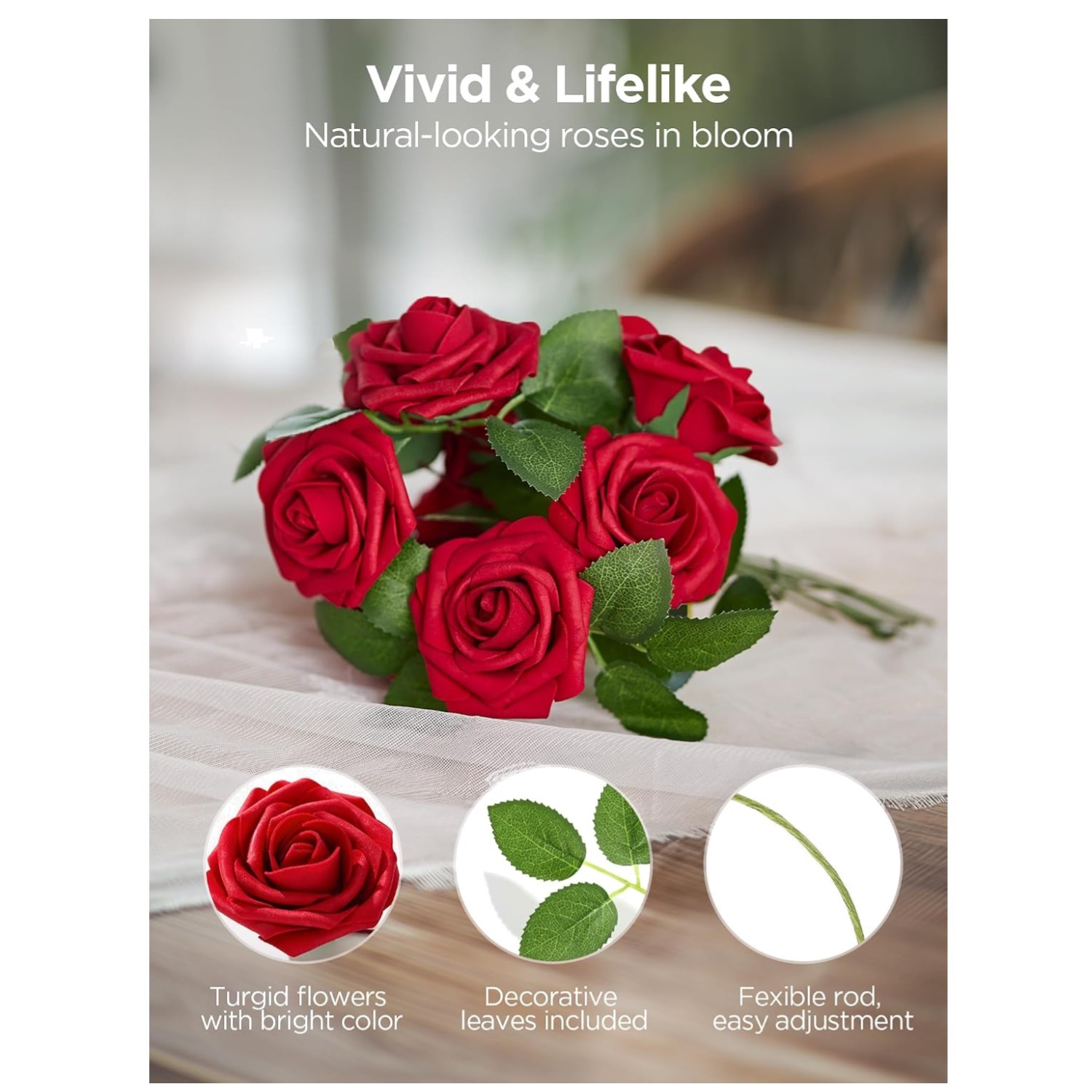 Dark Red Foam Fake Roses Bulk – 100 Pcs Wedding Bouquets DIY